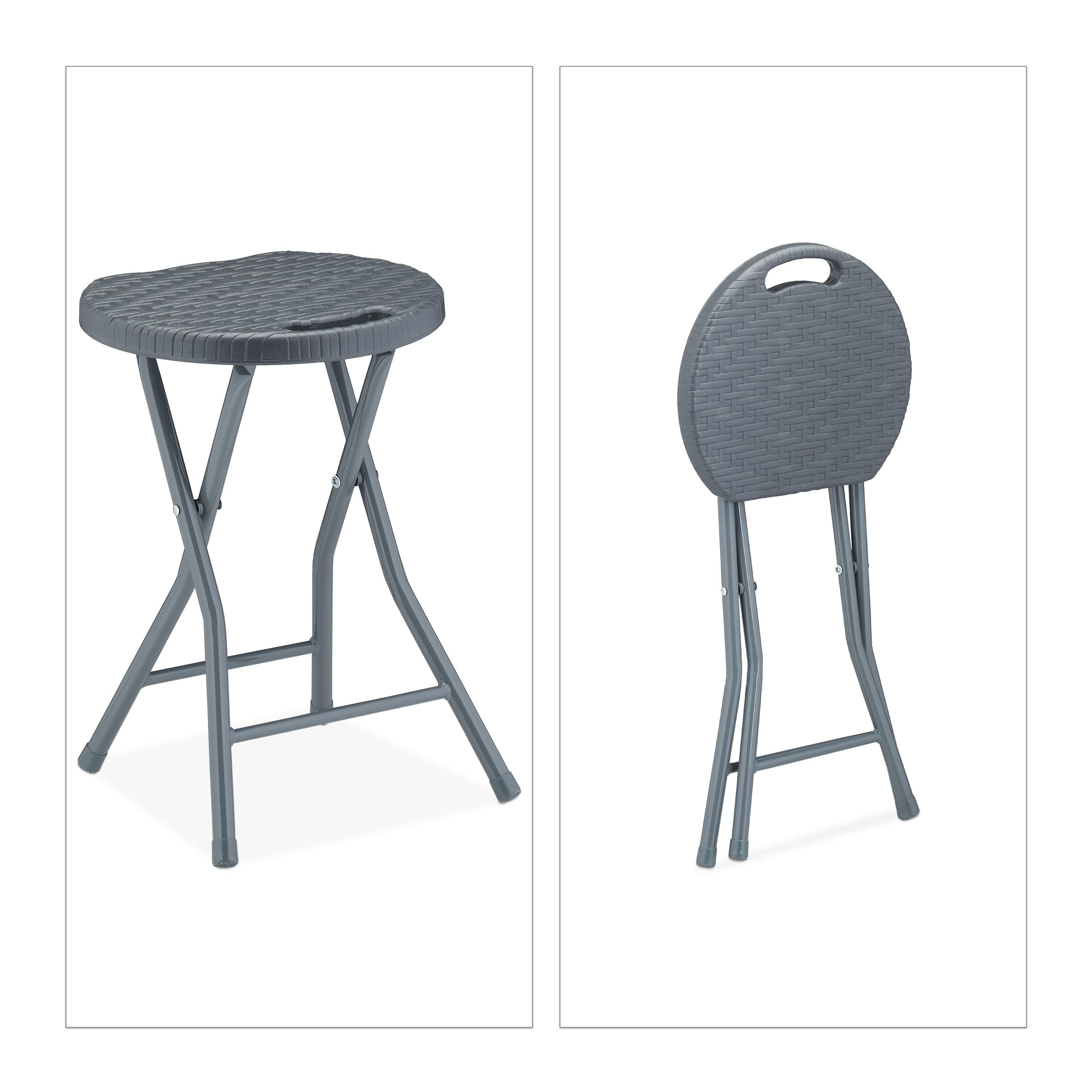 Relaxdays Tabouret Pliant, Lot de 2, Aspect rotin, Jardin et Balcon, Repose-Pieds extérieur, HxLxP : 46x32x29 cm, Gris