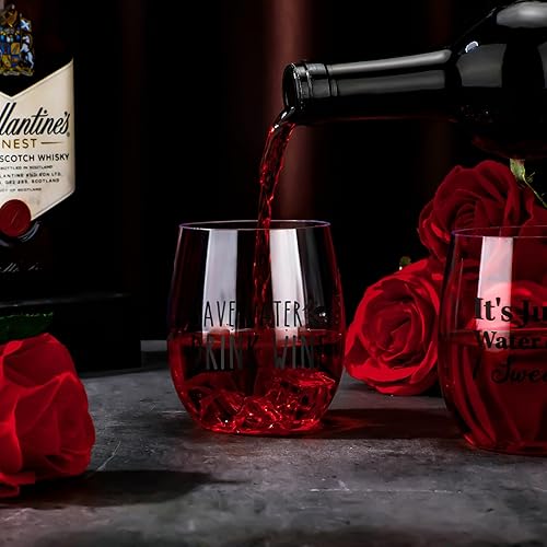 Miniatura 5 de Zhehao 20 copas de vino divertidas sin tallo de 12 onzas desechables para fiestas, vasos divertidos de acrílico transparente, inastillables, vasos