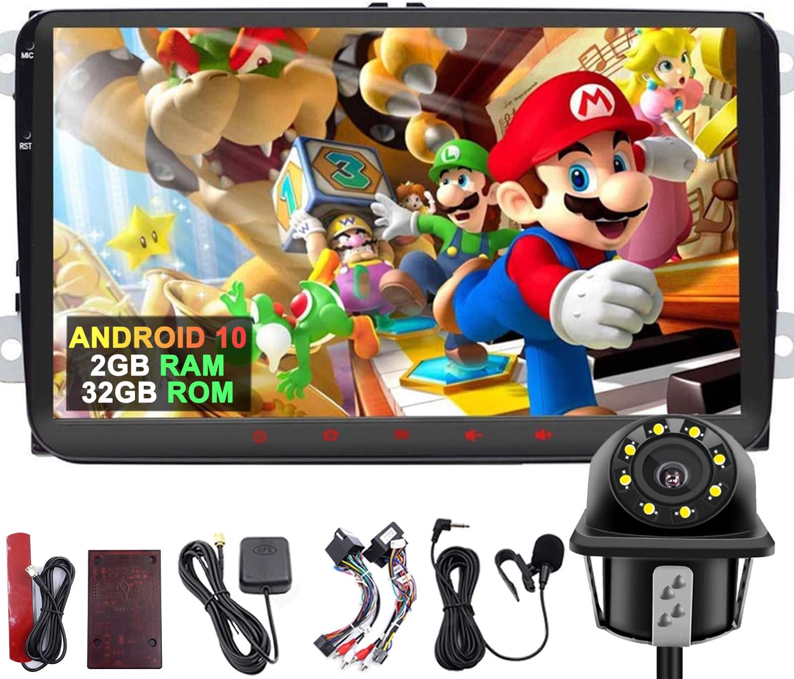 Car Auto Radio fitting for VW Android 10.0 [2GB+32GB] GPS Navigation 9 Inch CarAutoplay Android auto Capacitive Touch Screen WIFI Bluetooth USB 2 DIN Rear Camera