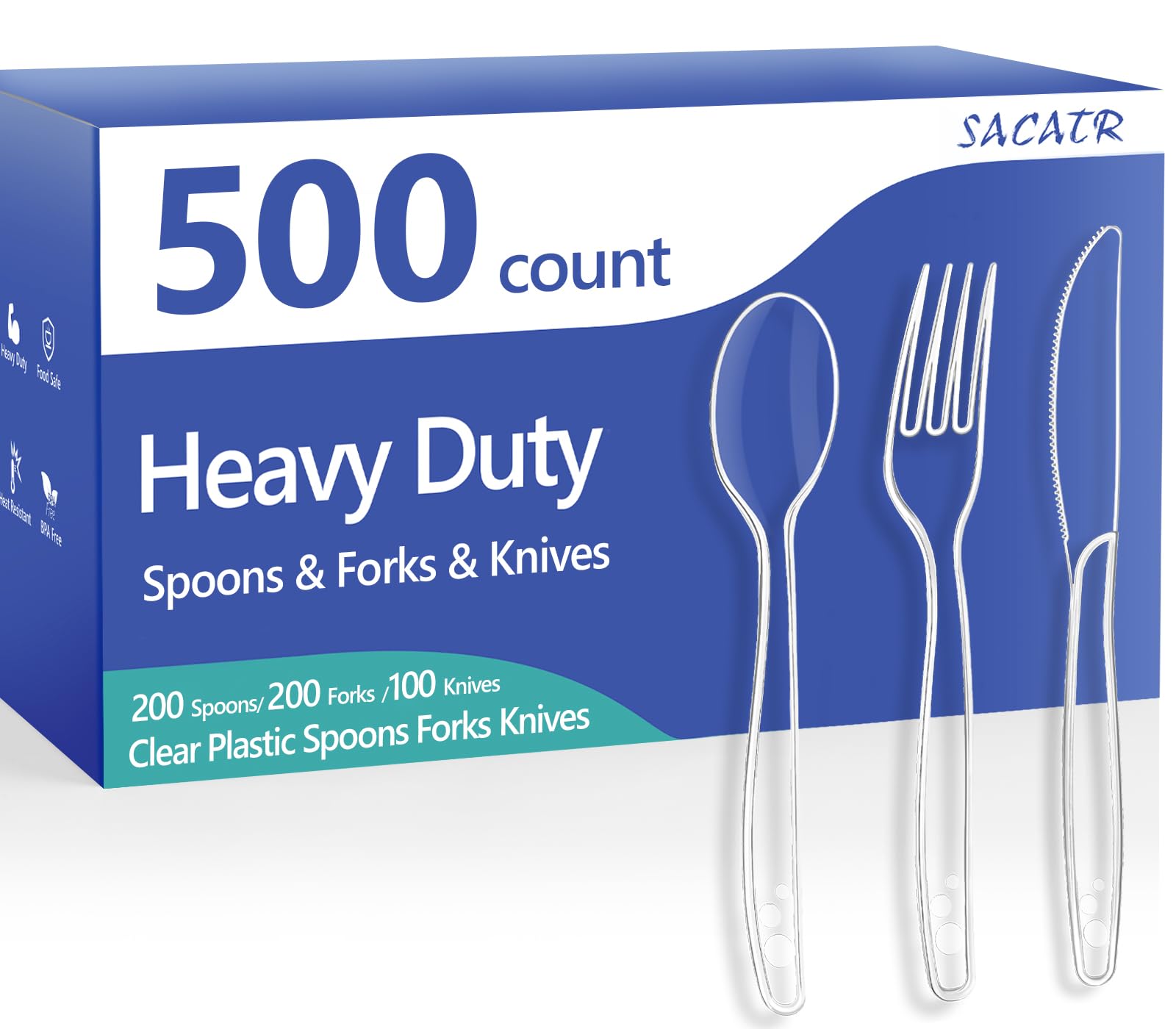 SACATR 1000 Count Clear Plastic Silverware Heavy Duty -Forks, Spoons,Knives — Amazon image 25