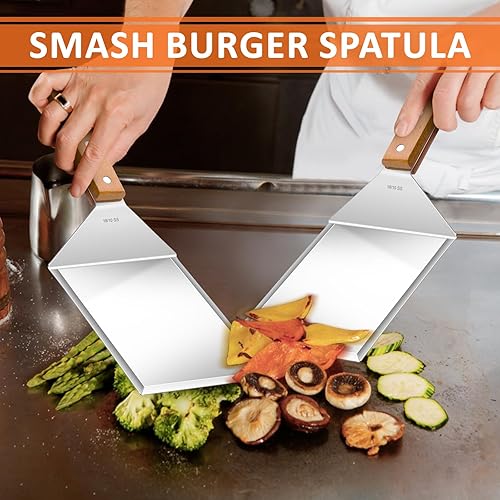 Miniatura 5 de Leonyo Paquete de 2 espátulas para hamburguesas, espátula ancha de acero inoxidable 1810, espátula de hamburguesa extra ancha de 5.1 pulgadas,
