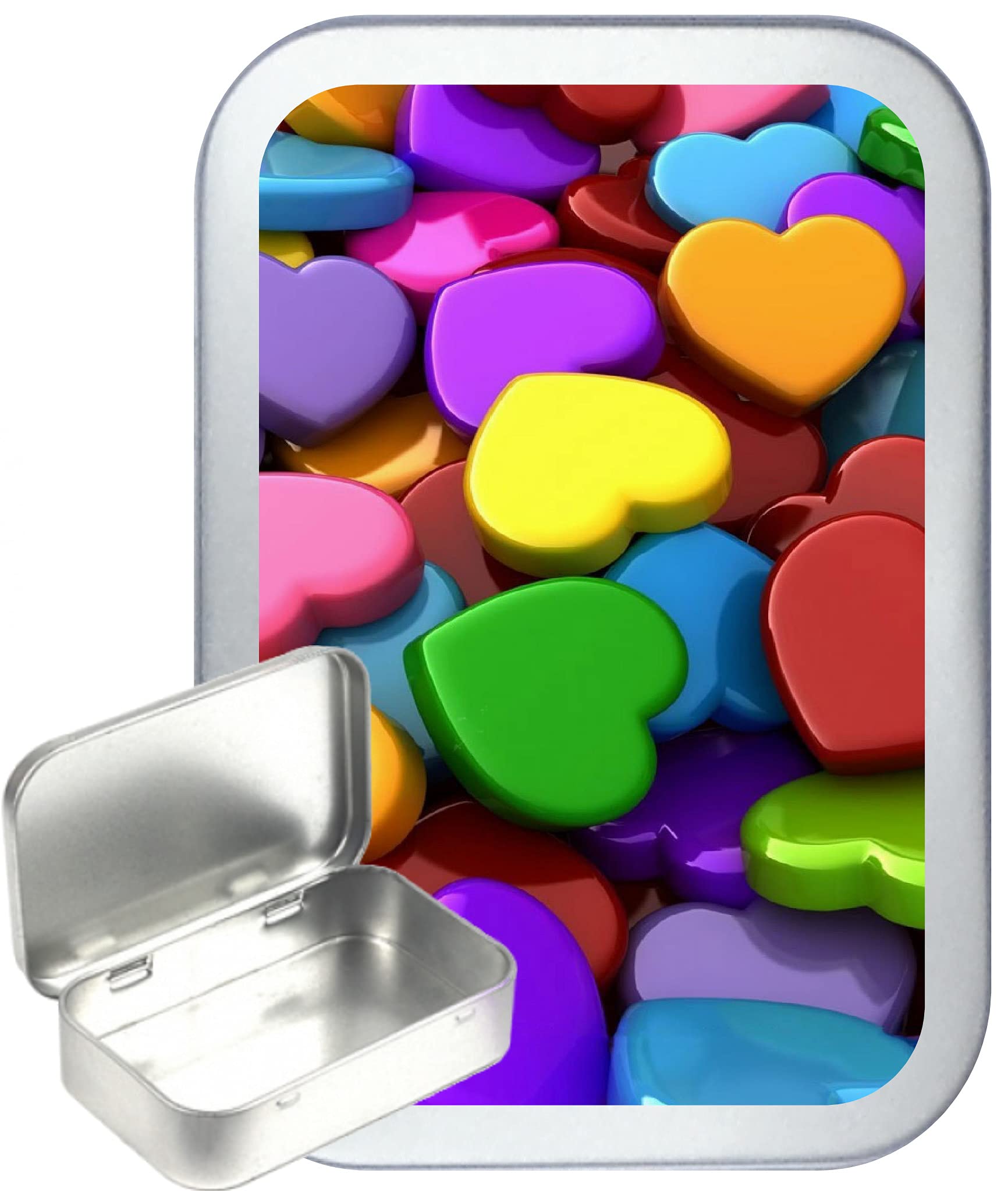 TEEZ Love Hearts 50ml Silver Hinged Tobacco Tin, Hinged 1oz Tobacco Tin