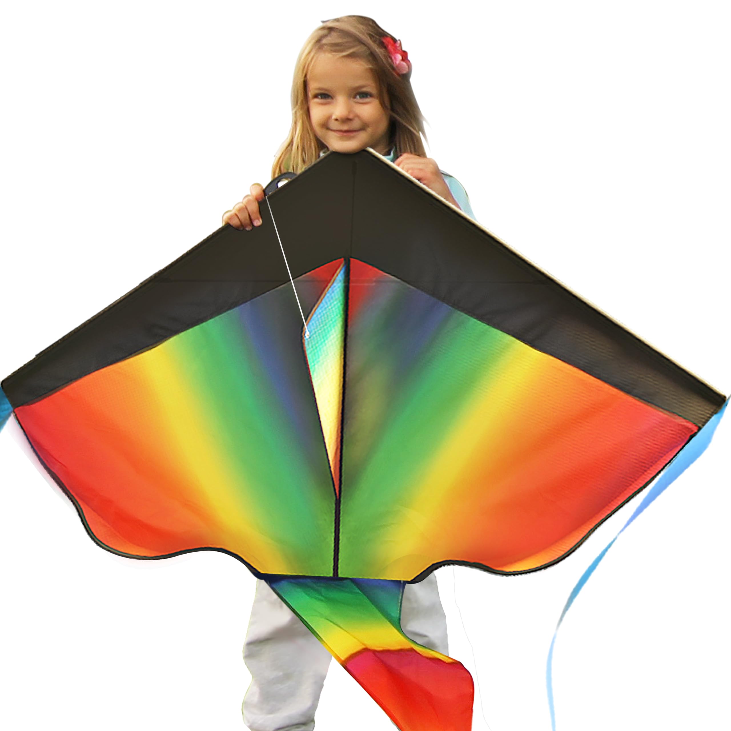 42" Large Rainbow Kite for Kids and Adults - Easy to Assemble & Fly Large Kites for Kids Ages 4-8, 8-12, 3-5 - Beach Kids Kite for Beginners Comes with 164ft Long String & eBook