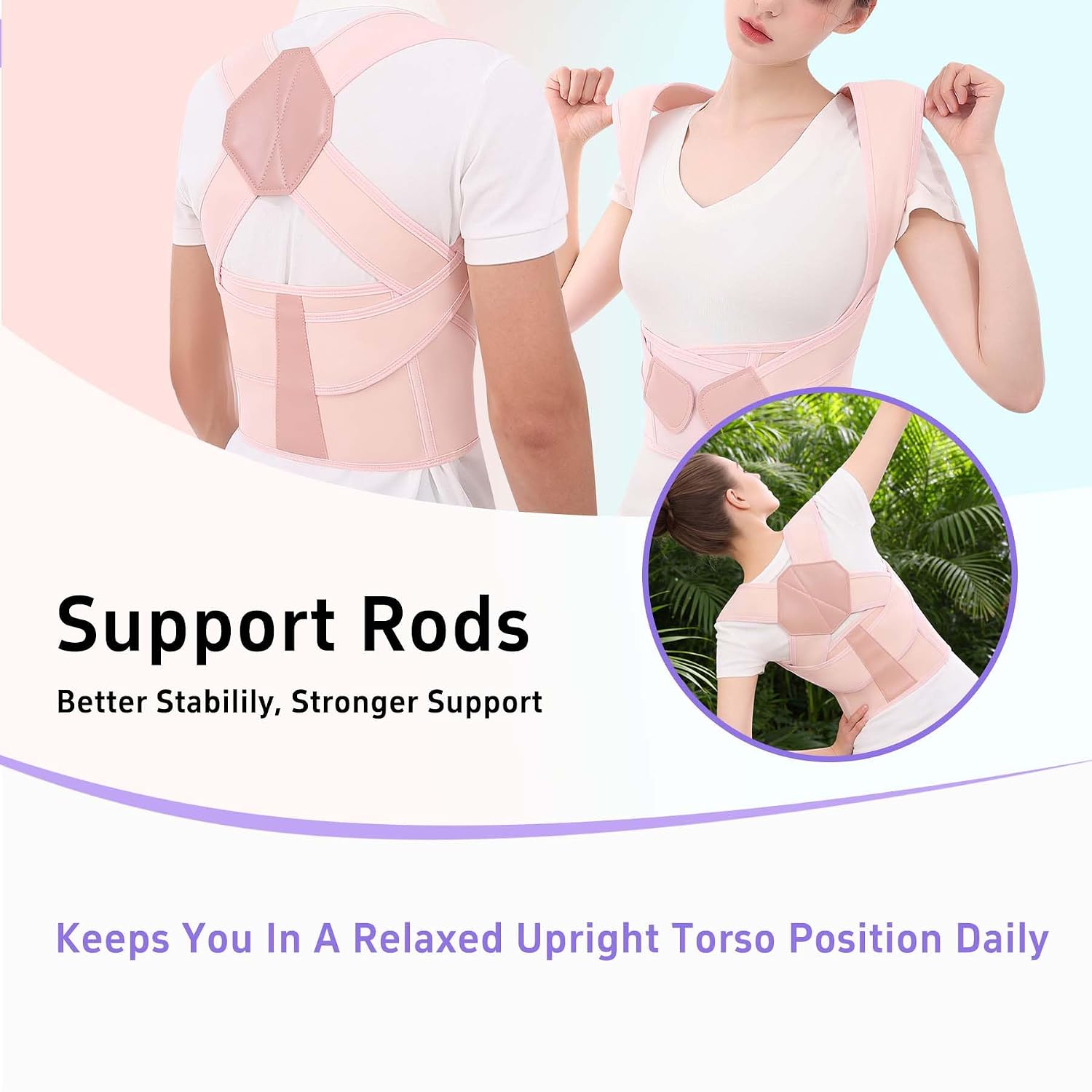 Posture Corrector for Women and Men, Back Brace Posture Support, Upper Back Straightener with Shoulder Straps, Back Support Belt for Daily Wear, Posture Corrector Brace Back Straightener Pink, Medium