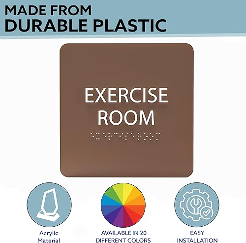 Miniatura 2 de ADA CENTRAL SIGNS - Letrero acrílico para sala de ejercicios de 6 x 6 pulgadas - Gráficos táctiles de grado 2 con texto en braille - Letrero de