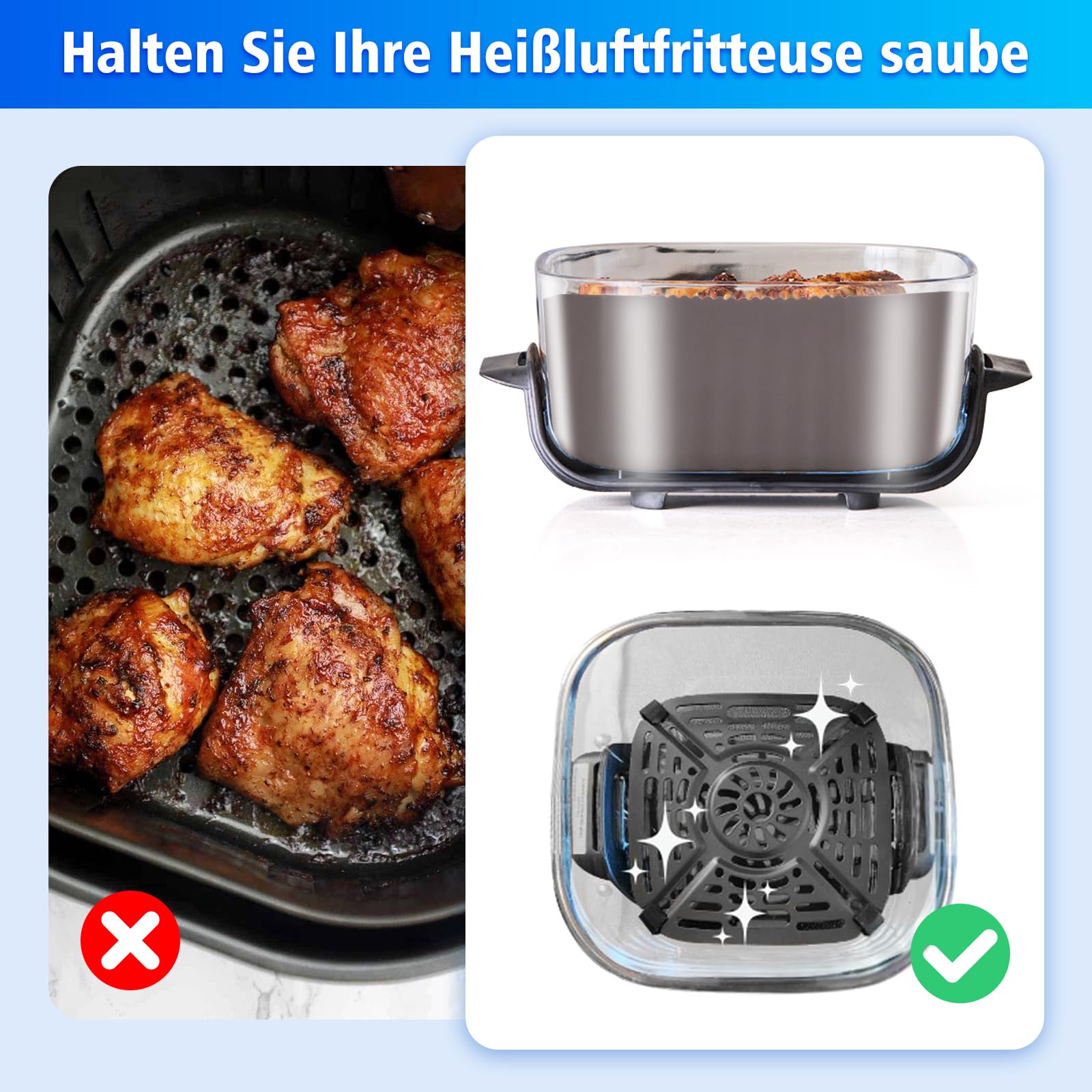 Silikon Einlage Crispi Pro 6Qt 2.5Qt Airfryer Silikonform 2er Set Für Ninja Crispi Pro AS101CY 5.7L & 2.4L Glasbehälter Zubehör