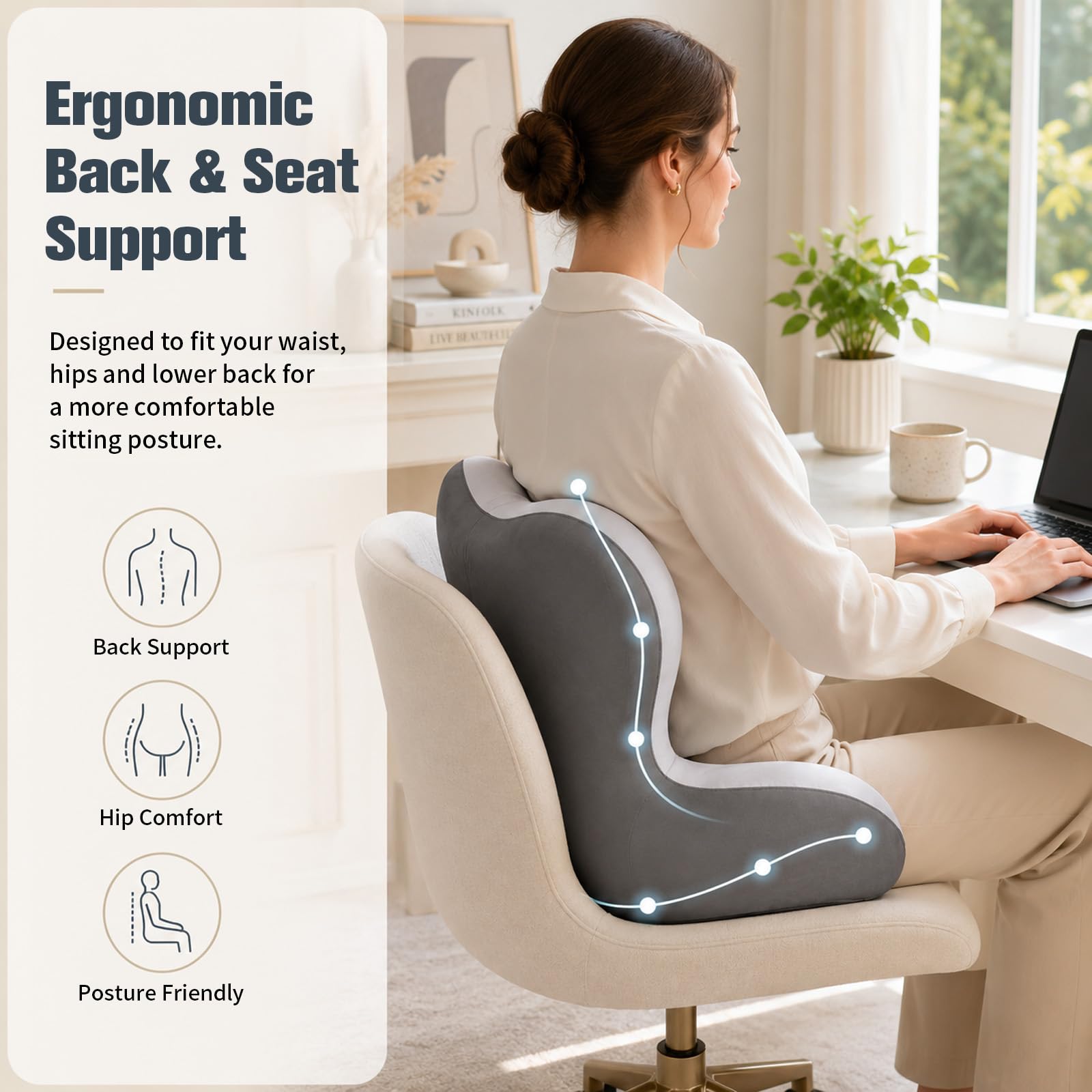 Cojín de asiento ortopédico con respaldo ergonómico para silla de oficina, coche y sala de juegos
