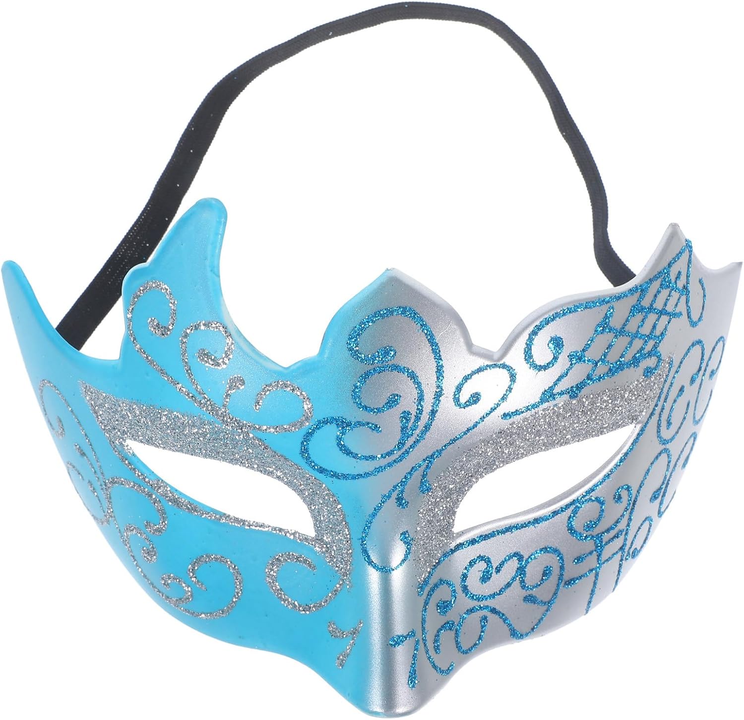 Masquerade Half Face Mask with Silver Blue Glitter Paint for Halloween Party and Carnival Costume Accessories