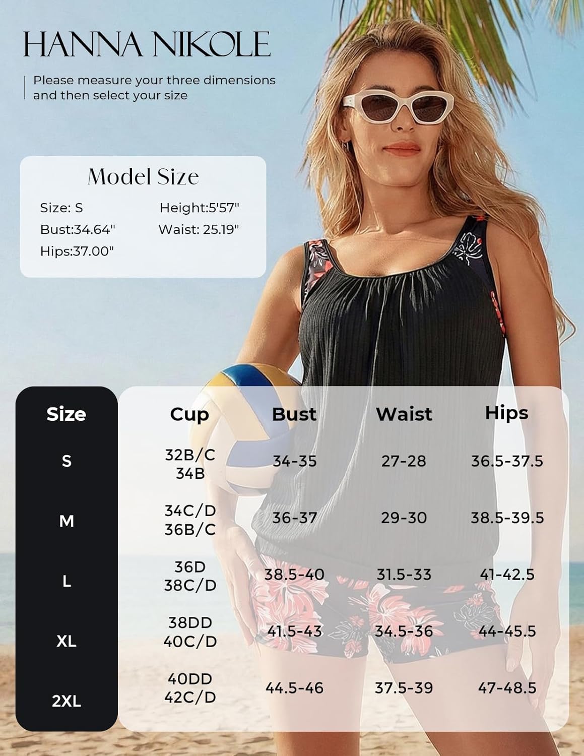 Hanna Nikole Tankini Swimsuits for Women, Textured Modest Swimsuit, Blouson Tankini with Sports Bra and Boyshorts