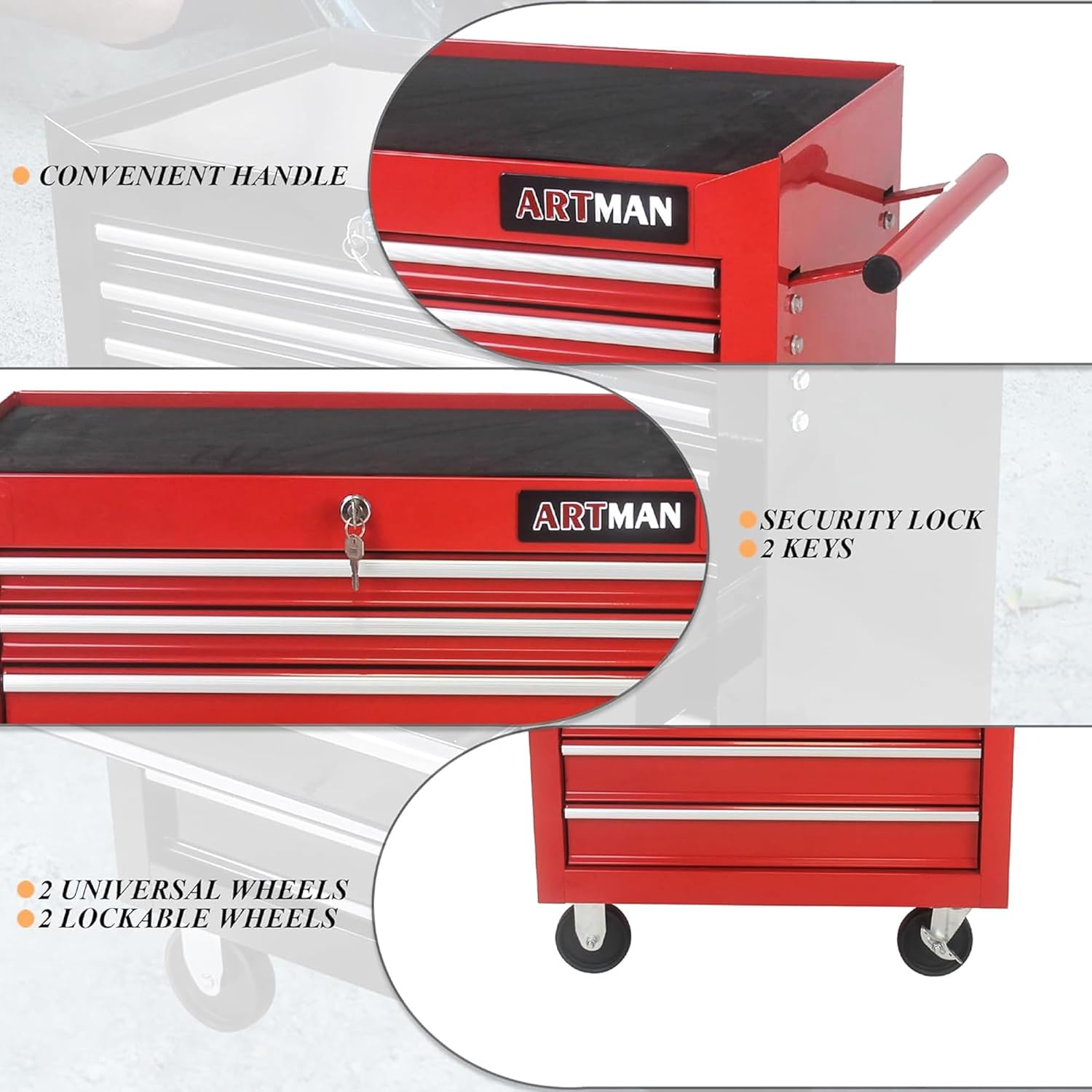 7-Drawer Metal Rolling Tool Cart on Wheels,Tool Storage Cabinet With Locking System,Multifunctional Tool Box Tool Chest with Wheels for Garage, Warehouse,Repair Shop,Workshop (Red)