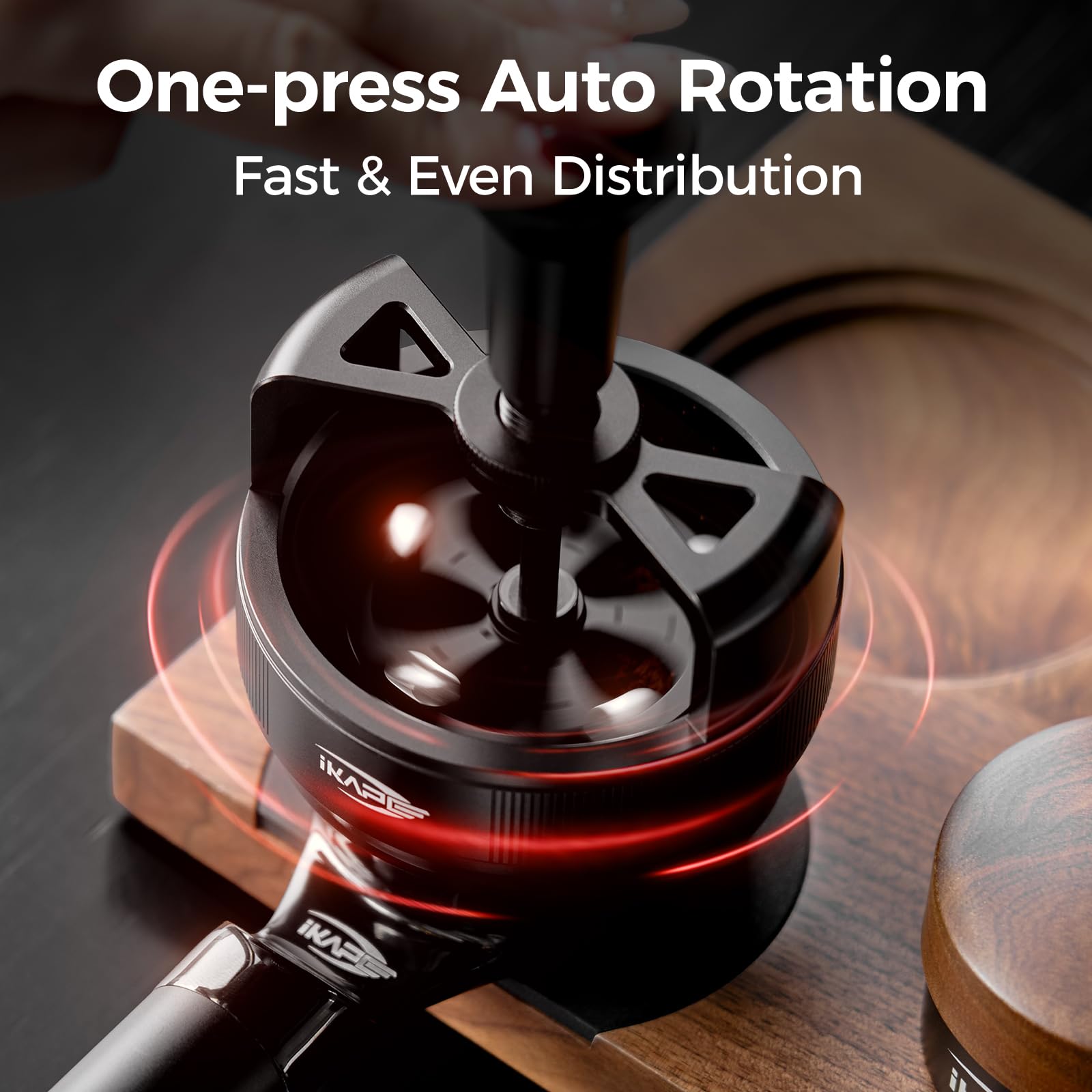 IKAPE Herramienta WDT de 58 mm para espresso, herramienta de distribución de 0,25 mm con 14 agujas, rotación automática de un botón y profundidad ajustable, base magnética, agitador de espresso