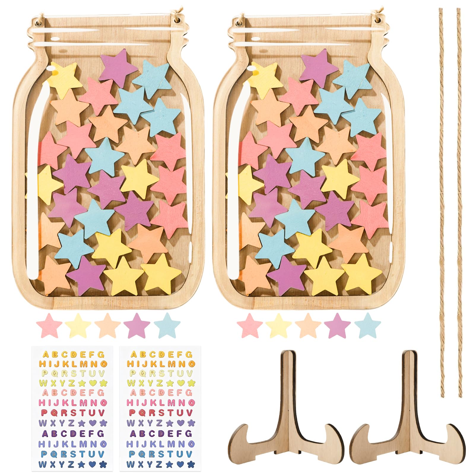 2 Sets Star Reward Jar, 60Pcs Reward Jars for Children with Stars, Good Behaviour Chart Reward Pot, Star Jar Reward System for Home School Classroom Teacher Parent with Alphabet Stickers โ image 1