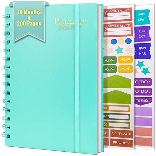 BLESWIN 2024-2025 Monthly Planner, 18 Months Academic Planner with Stickers Tabs, 200 Pages Diary A5 Week to View Spiral Bound, Appointment Books &amp; Planners, Diary Week to View for Women Men