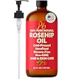 Rosehip Oil – 16 fl oz Glass Bottle with Pump – Cold-Pressed & Unrefined, Rosehip Oil for Face, Skin & Hair – Natural Moisturizer for Scars, Wrinkles, Stretch Marks & Gua Sha Massage