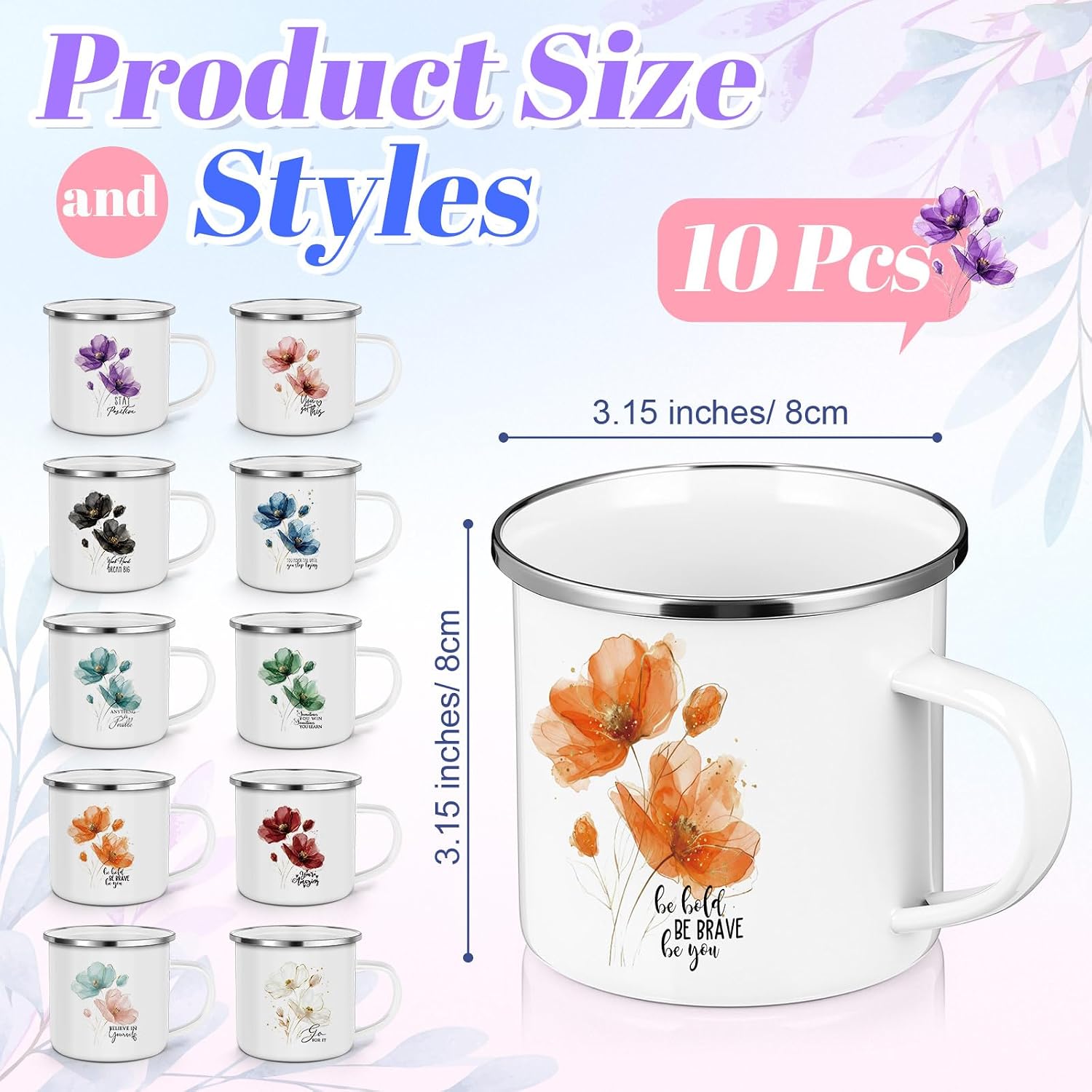 10 Pcs Back to School Teacher Appreciation Gift Set,Floral Inspirational Enamel Coffee Mugs, 12oz Positive Affirmation Cups Thank You Gifts for Teachers Educators School Staff