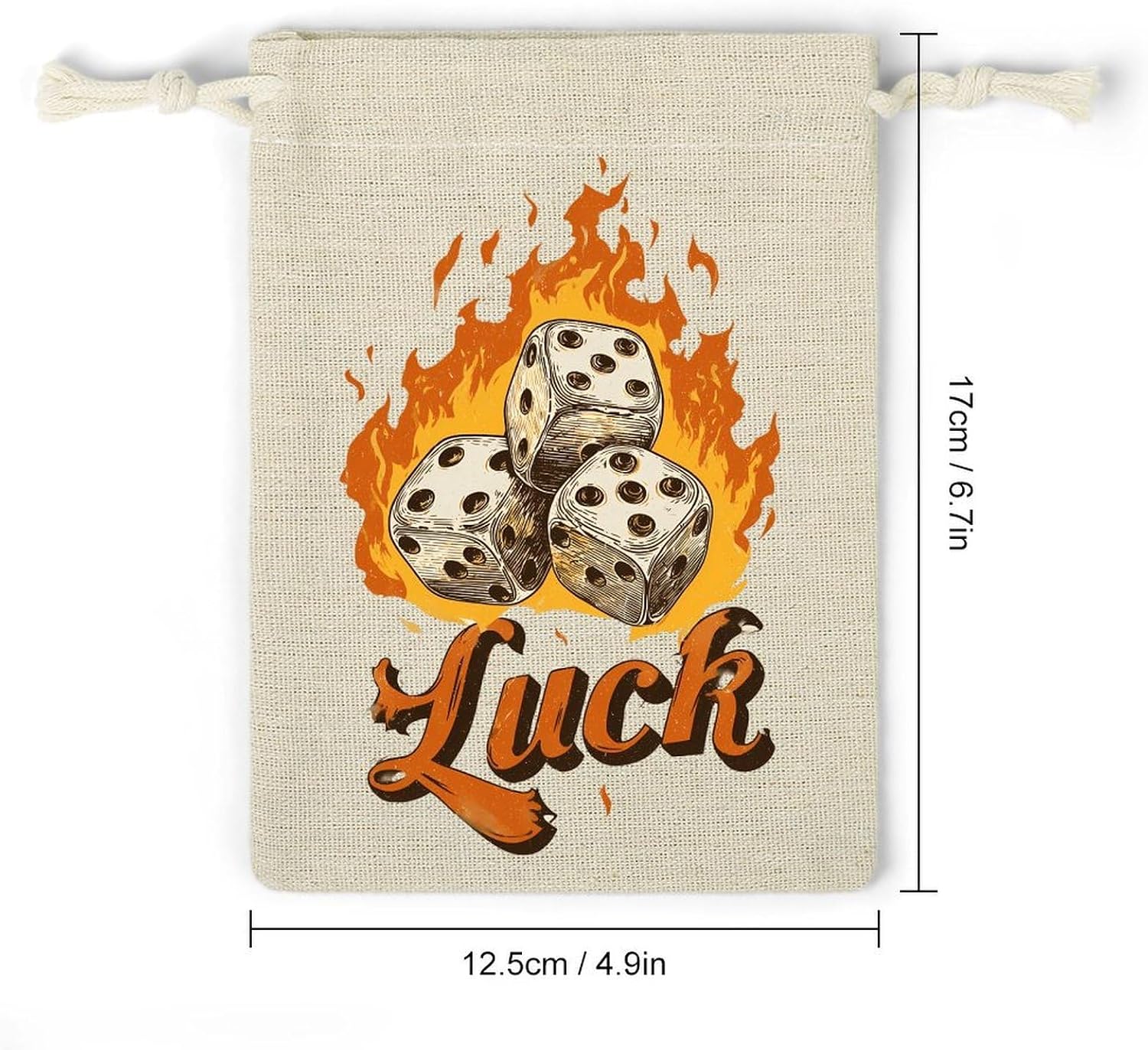 Flaming Dice Luck Drawstring Bags Cotton Linen Pack of 8 | Reusable Storage Gift Pouch Party Home Supplies