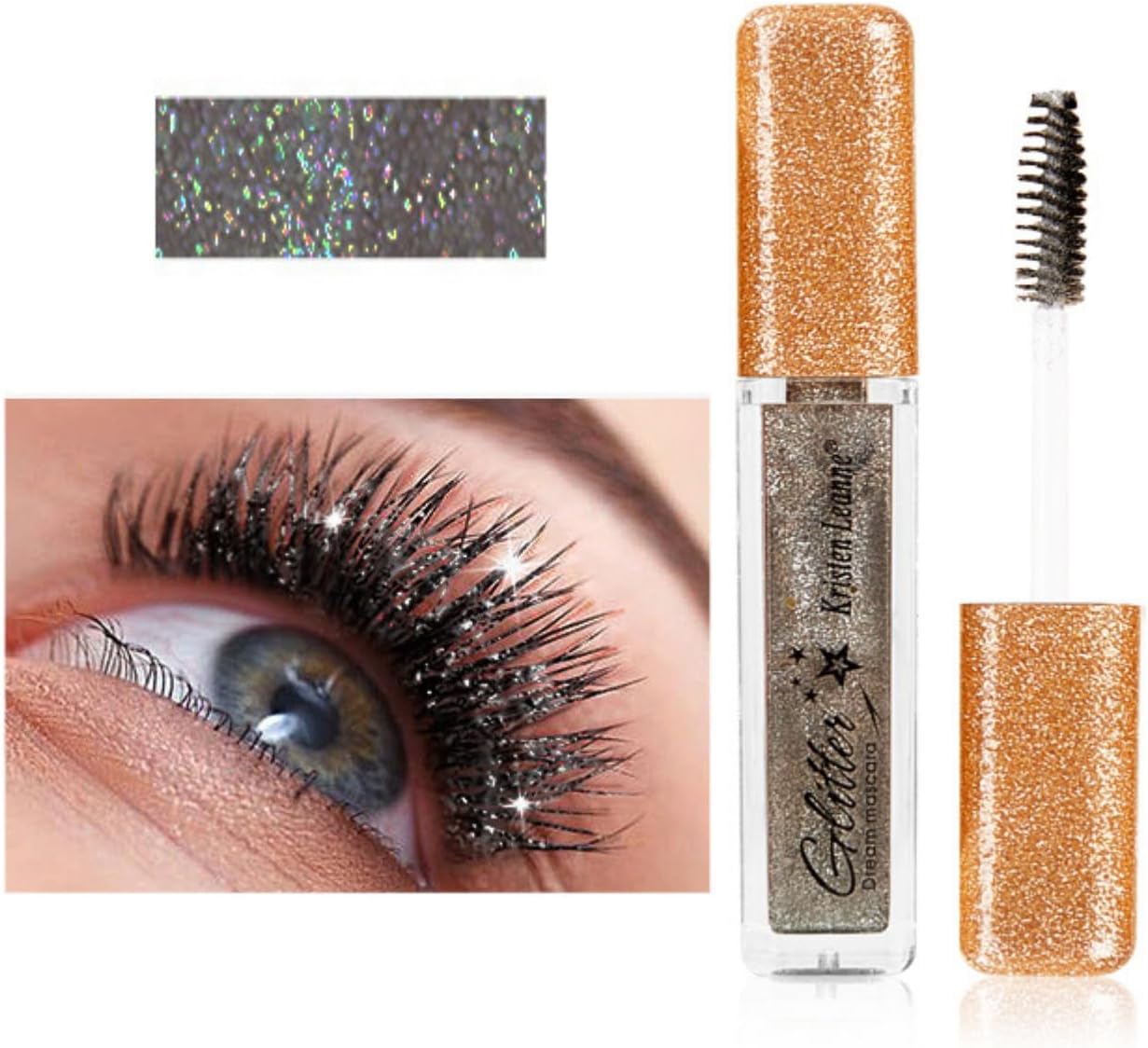 Glitter Mascara, Corleone Shimmer Sparkle Color Mascara for eyelashes, Charming Longlasting for Eye Makeup (Black)