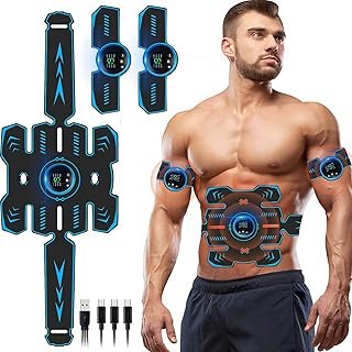 Ashmita ABS Trainer Muscle Stimulator, Abdomen Heat Sweat Stimulator 8 Modes 19 Lntensity Levels,Abdominal Trainer with EMS Technology,Home Gym Fitness Device with Display and USB Rechargeable