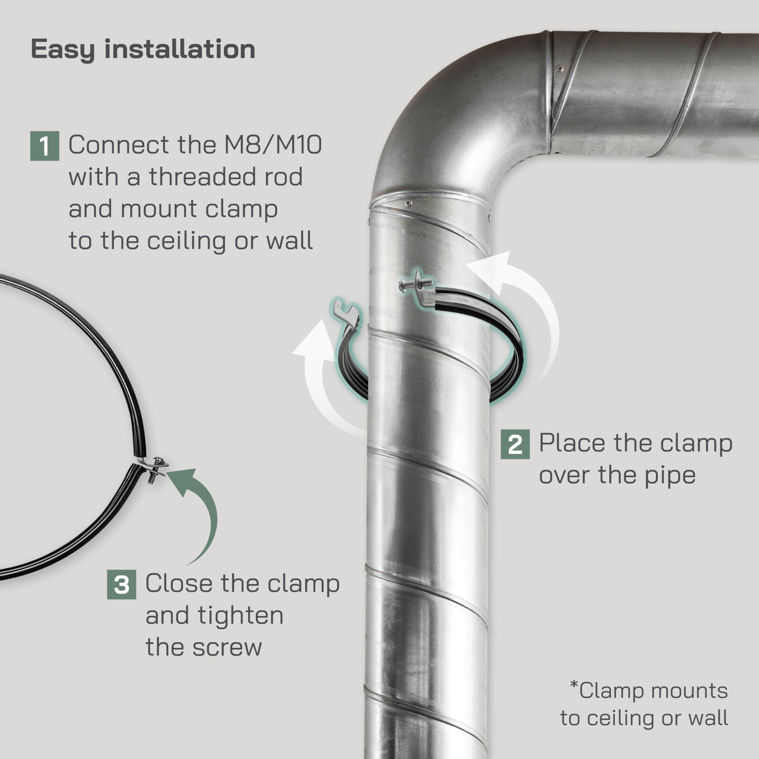 Vent Systems Abrazaderas de tubo con junta de goma de acero galvanizado, 30,5 cm, 5 unidades