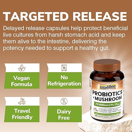 Miniatura 6 de Probióticos+hongos, con melena de león, reishi, cordyceps, 10 cepas probióticas, 10000 mg de fuerza de hongos, para digestivo, inmunológico, salud