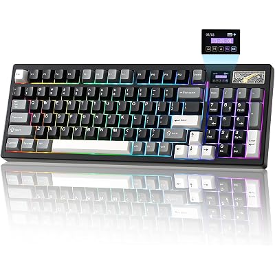 YUNZII IF99 Wireless Mechanical Gaming Keyboard with Smart LCD Display, QMK/VIA Programmable BT/2.4G/USB-C Gasket Mounted Hot Swap RGB 96% Layout for Mac/Win (Black, Cocoa Cream V2 Switch)