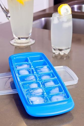Vista 9 de Joie - Bandeja de cubitos de hielo extra grande para congelador, cubierta y apilable, tapa extraíble antiderrames, los colores pueden variar, 1