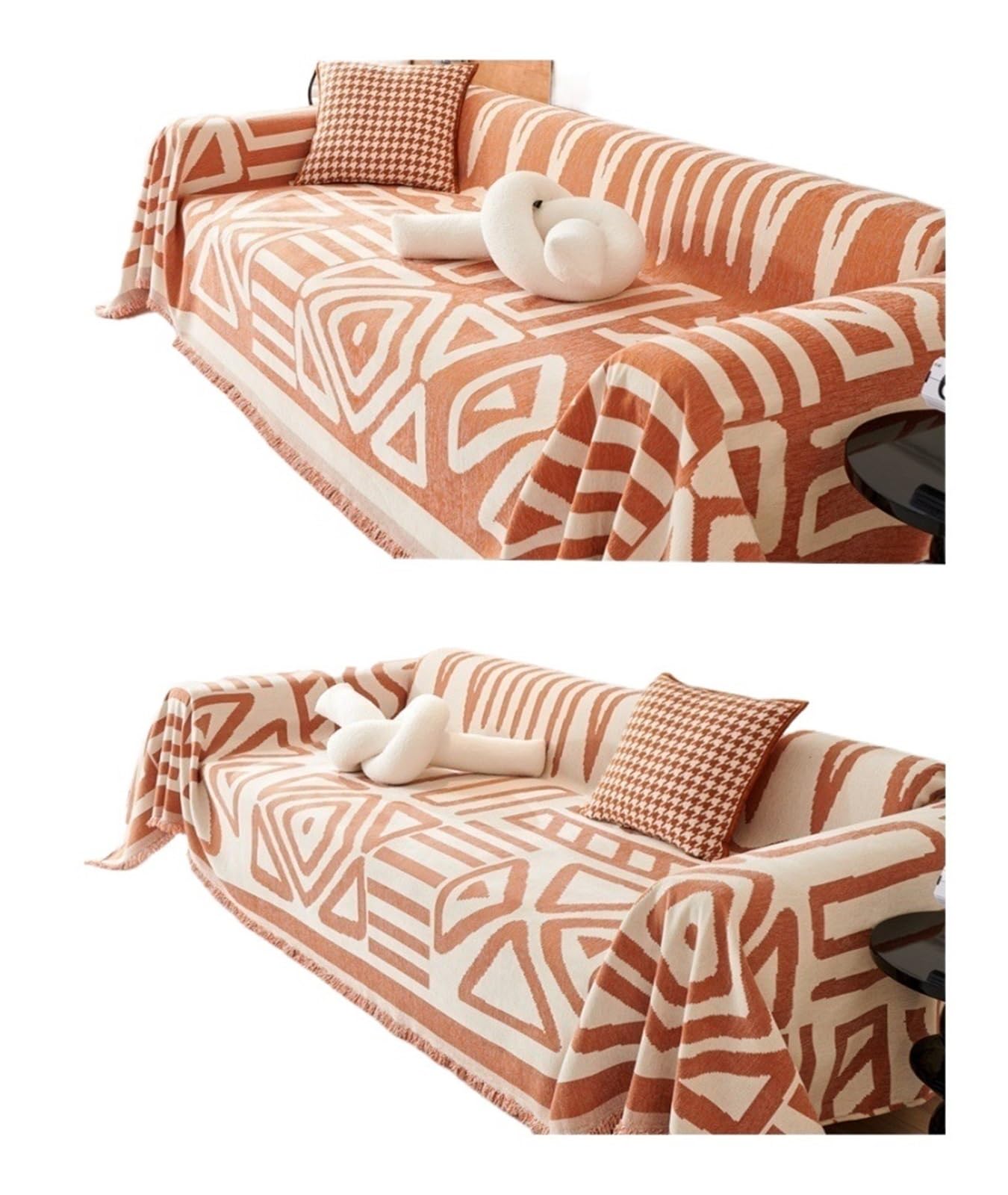 Sofa Handtuch Chenille-Sofatuch mit Quasten, doppelseitig, for Wohnzimmer, Camping, Picknick, große Decke, Freizeit, Entspannung, Strandtuch(Orange,70 * 210cm)