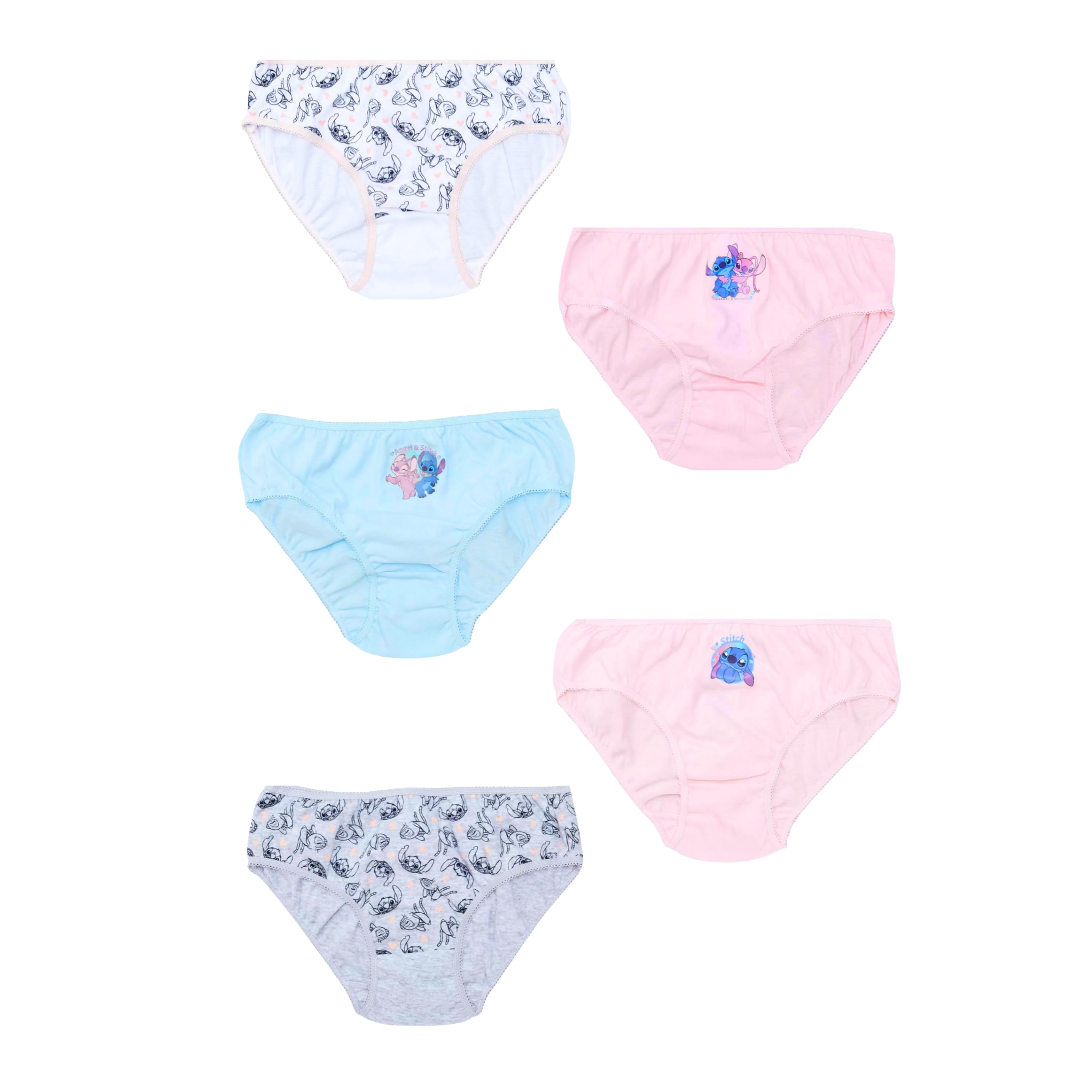 Disney Stitch Bragas para Niñas, Braguitas Slip, Algodón Elástico Suave, Braga Clasica, Ropa Interior Niñas y Adolescentes, Pack de 5 Braguitas