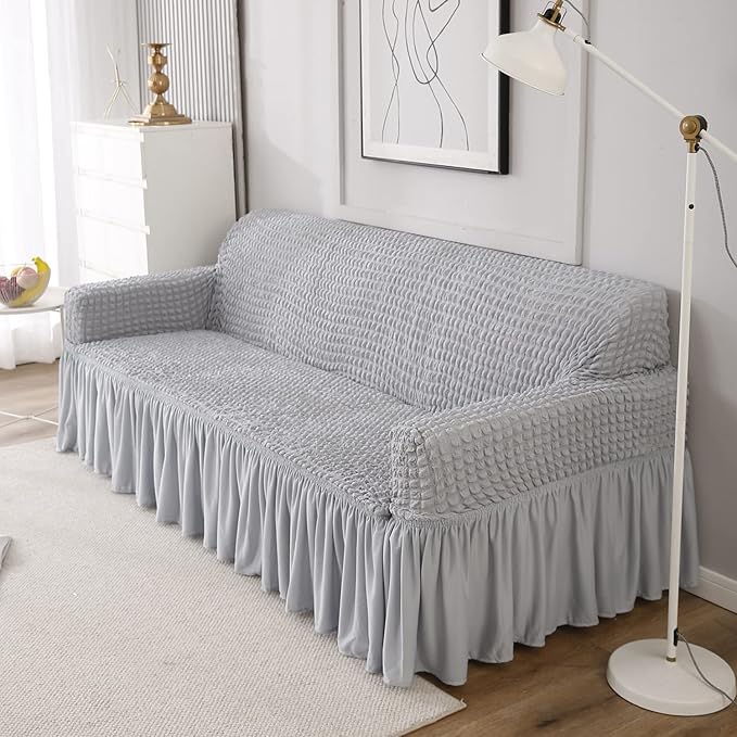 HOKIPO Elastic Stretchable 4 Seater Turkish Bubble Sofa Frill Cover