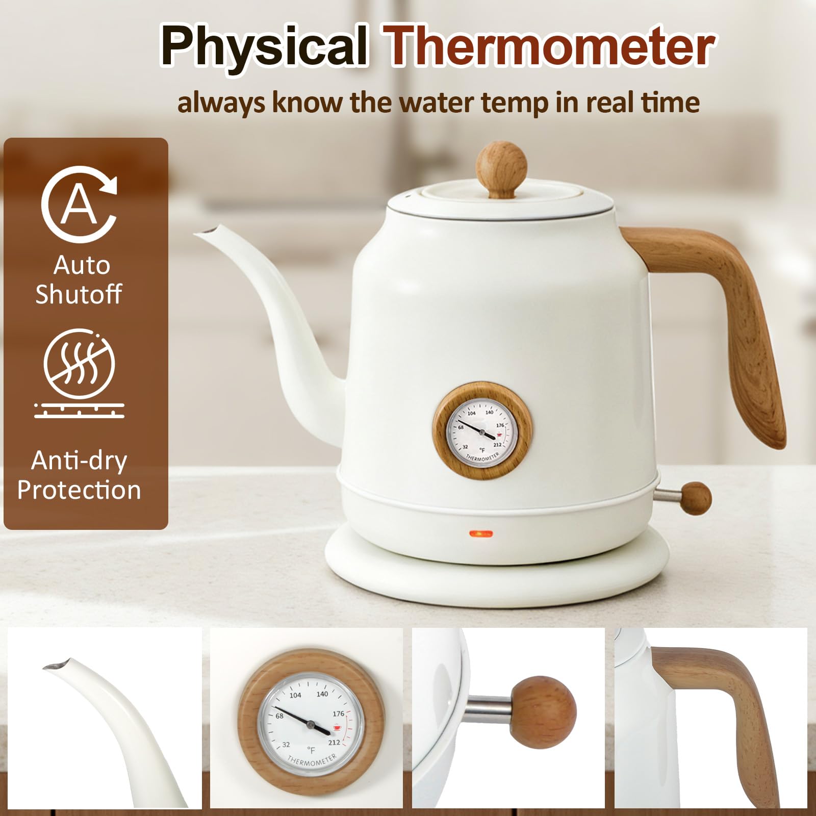 Amazon.com: 1.2L Electric Gooseneck Kettle with thermometer, Tea