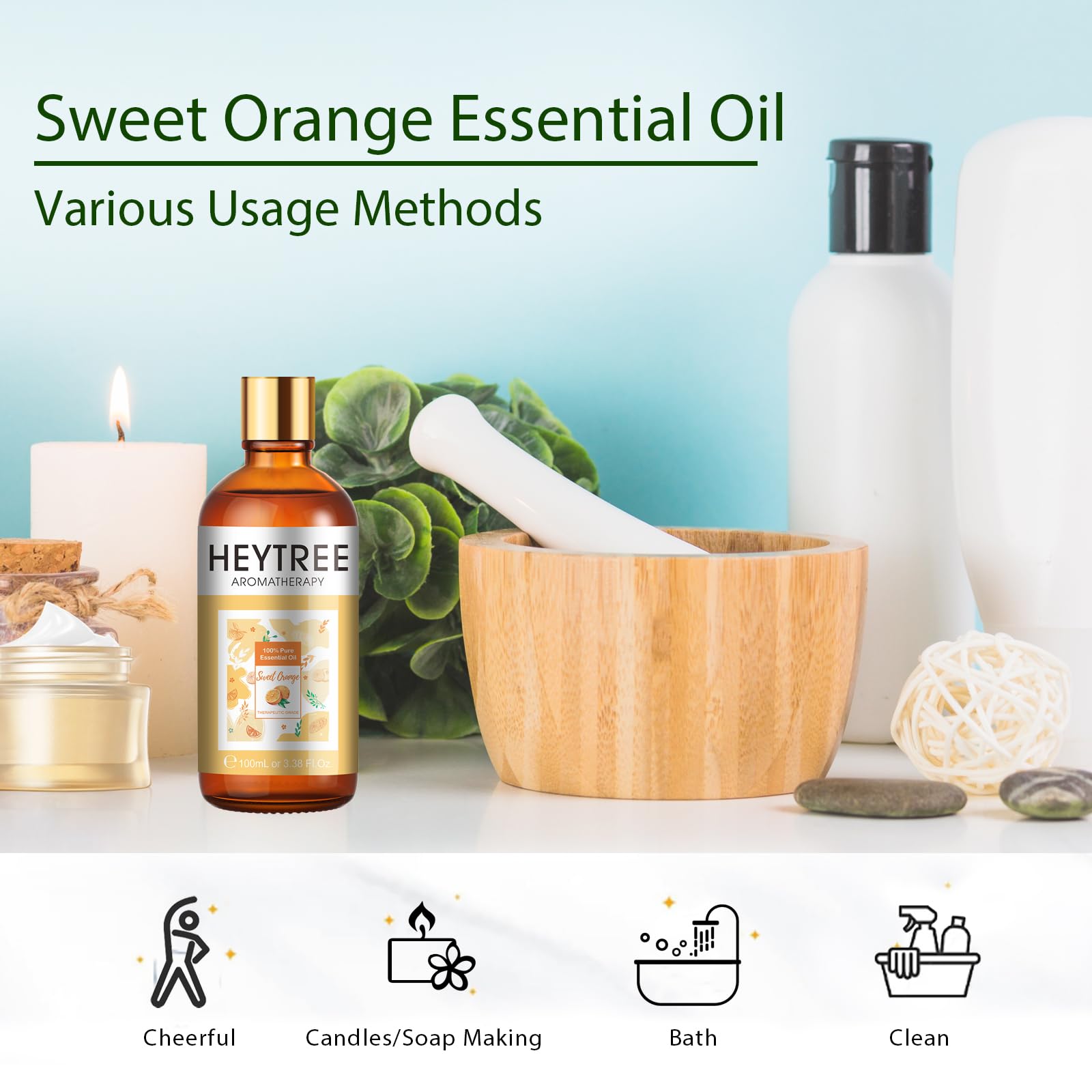 HEYTREE Olio essenziale di arancia dolce 100ml - Olio Essenziale Arancio Dolce per Pelle -100% Naturale Oli Essenziali per Diffusori Aromaterapia