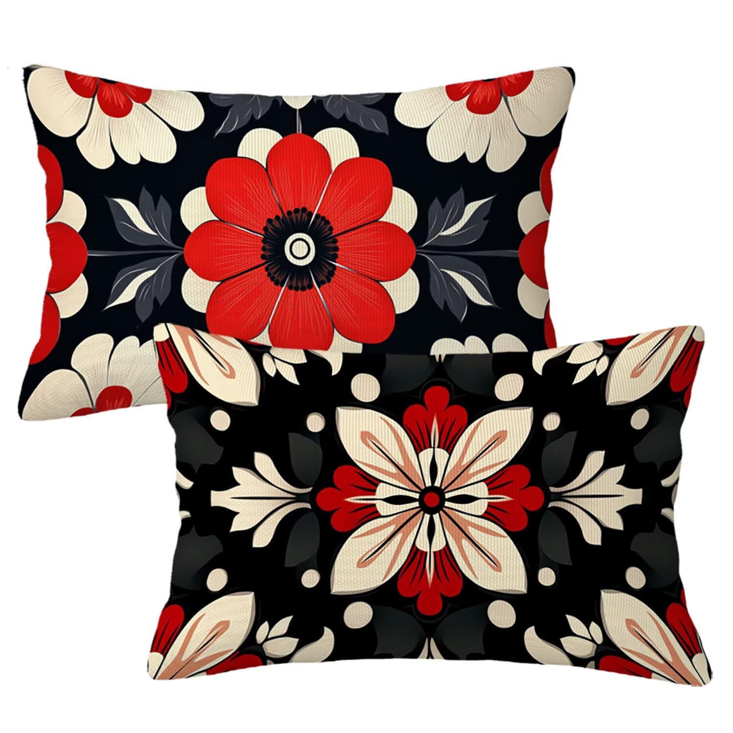 Housse coussin rouge 40x60 lin mandala impression double face decoration