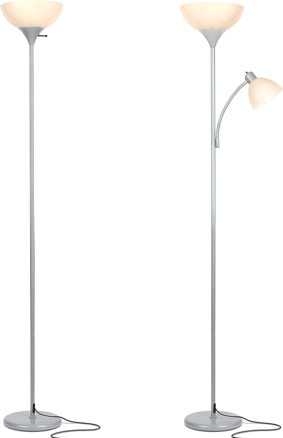 Brightech Sky Dome LED Floor Lamp Set of 2 - Matching Bright LED Torchiere Lamp & Reading Floor Lamp - Dimmable Modern Standing Lamp for Living Rooms & Offices - Silver