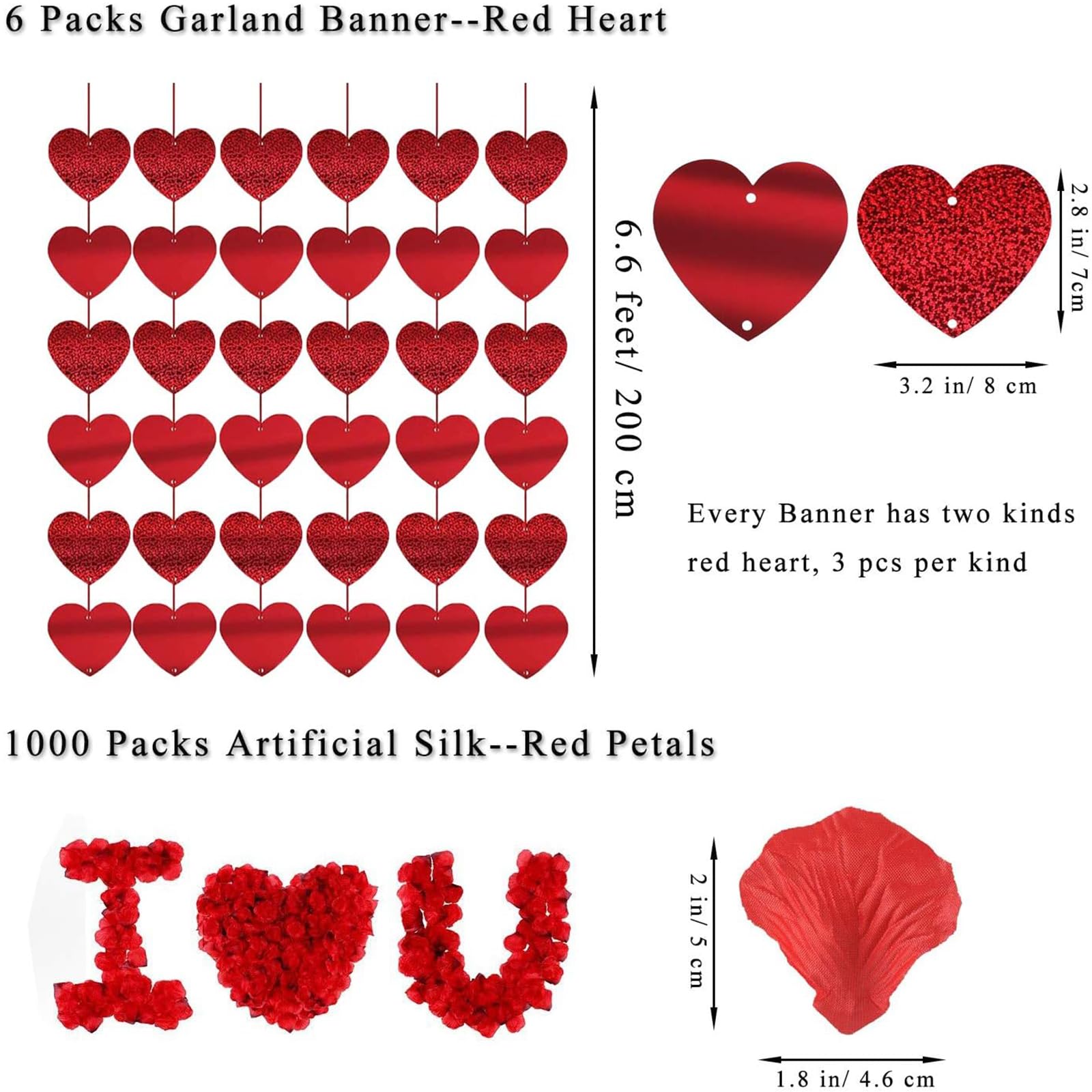 HOWAF Valentinstag-Deko-Set – 78-teilig Mit Herzen, Girlanden, Kerzen & Rosenblättern | Rotes Liebes-Theme Für Party & Romantik
