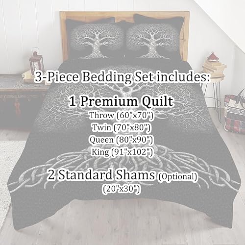 Vista 35 de Juego de ropa de cama con diseño de árbol de la vida, 3 piezas, multicolor, suave