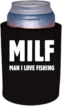 MILF Man I Love Fishing Thick Foam Can Coolie Black, 2 Pack