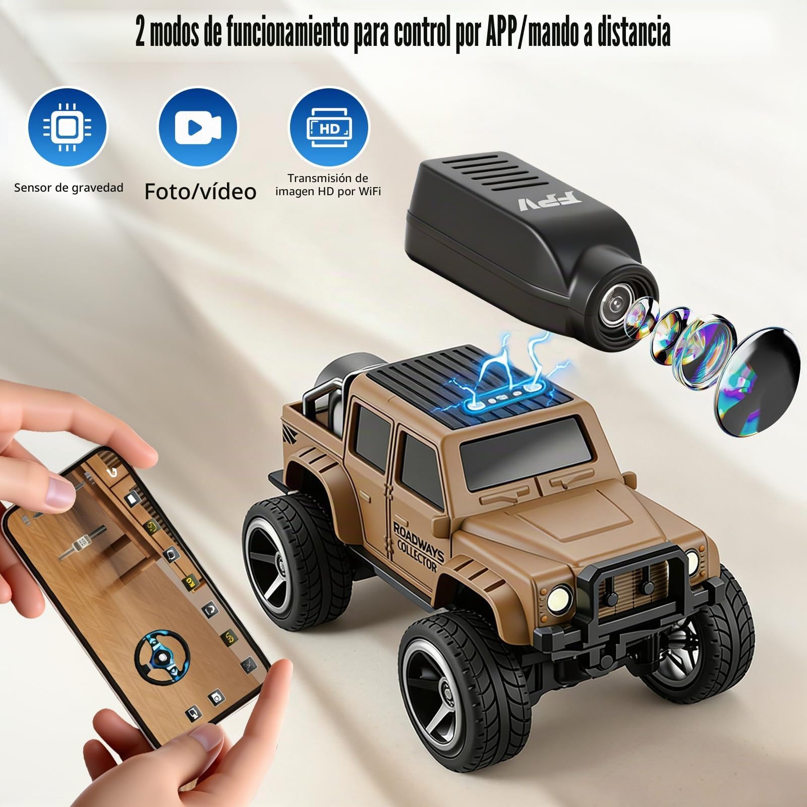 OBEST Coche Teledirigido con HD Cámara,RC Truck, Control de Aplicación, Transmisión WiFi de Fotos, 2 Modos de Velocidad, Cámara Extraíble, Camión de Juguete para Niños y Adultos