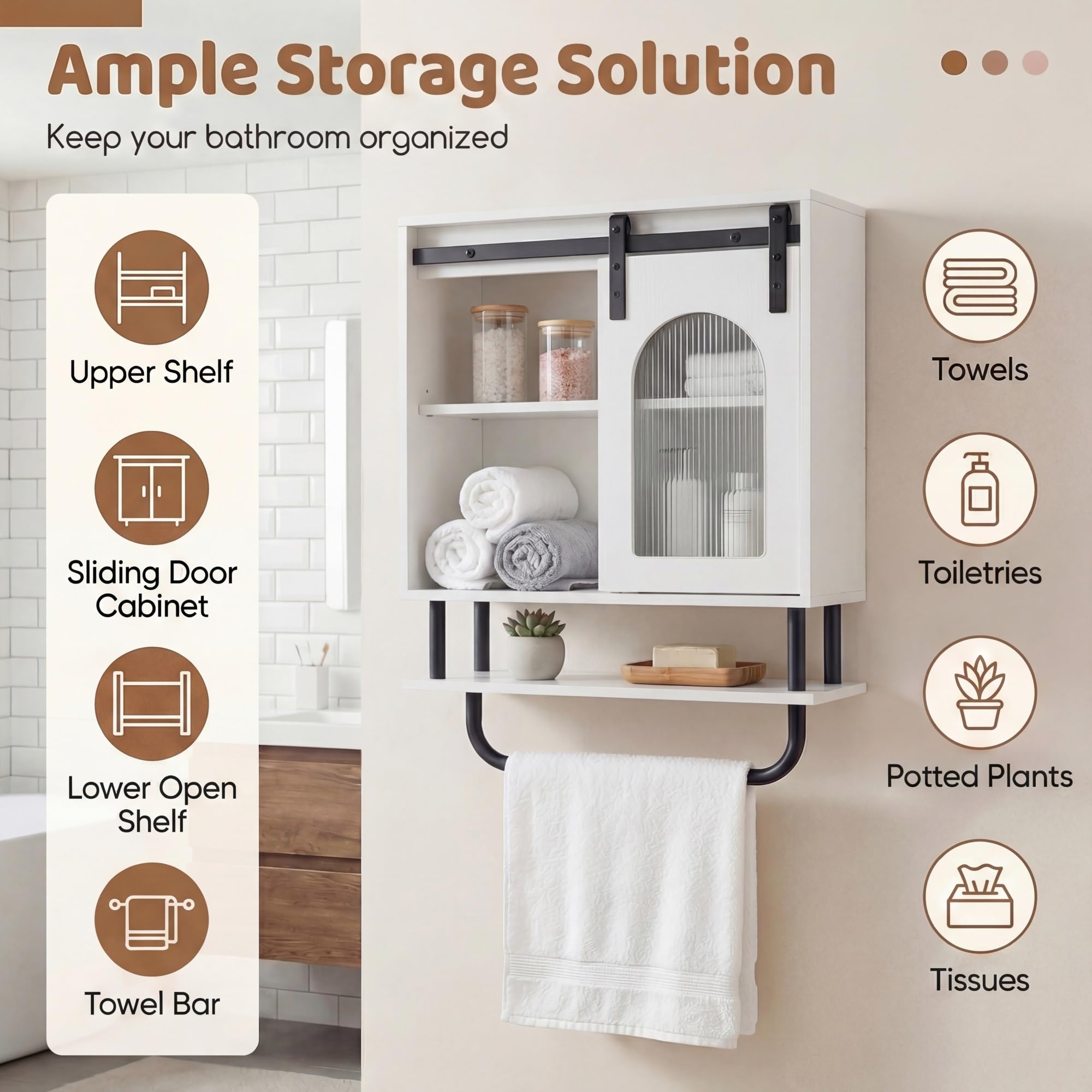 LIFEZEAL Armoire Murale de Salle de Bain, Armoire avec Porte-Serviettes et Compartiment Ouvert, Meuble Suspendu pour Salle de Bain, Cuisine, Salon, 50 x 20 x 70 cm (Blanc3)