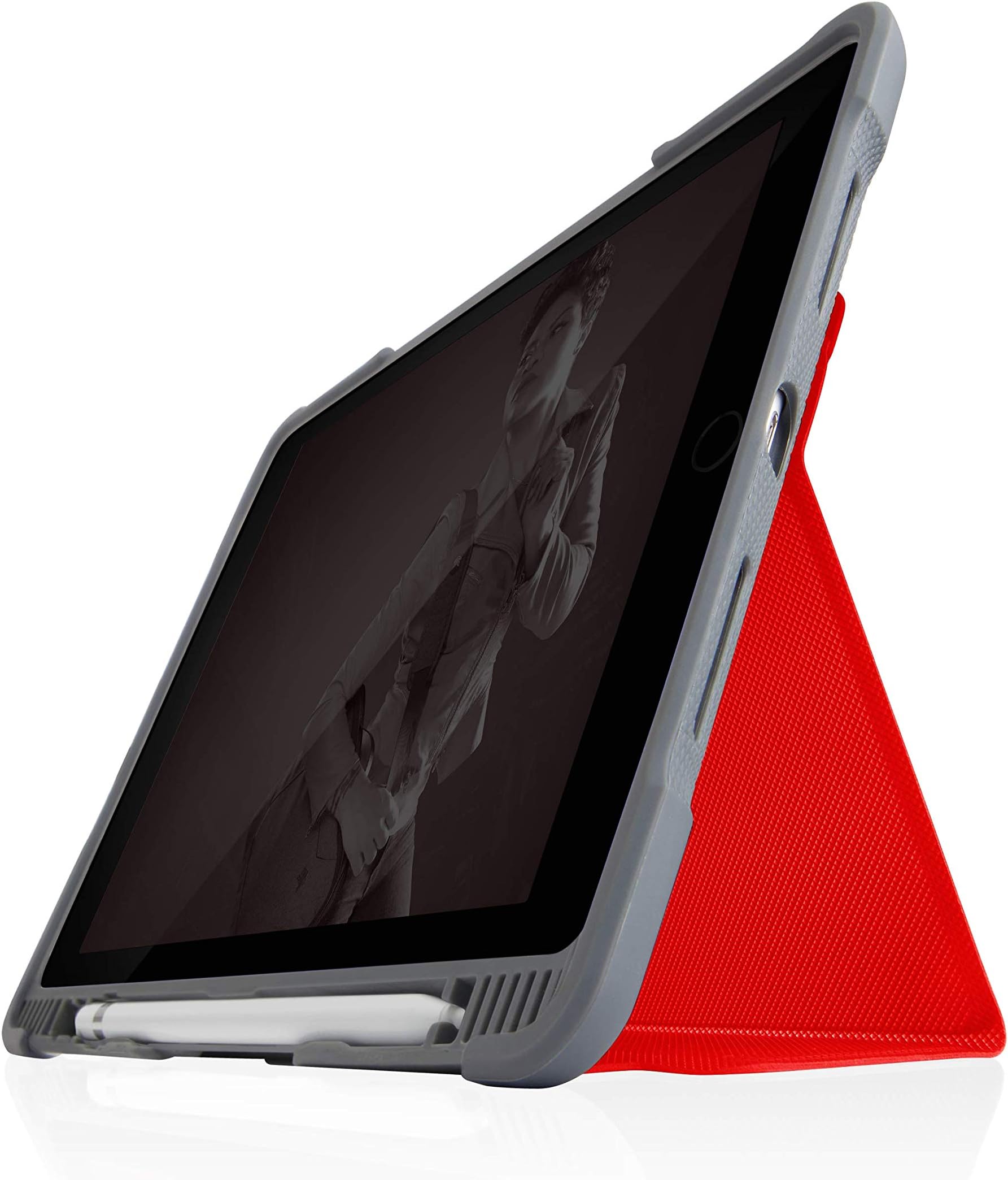 Dux PlUS Duo Rugged Case For Apple Ipad 10.2" 2019 7Th Gen - Drop Protection/Anti-Slip/Kids Friendly, Pencil Or Crayon Holder, Clear Transparent Back, Auto Wake/Sleep, Multi-Viewing Red