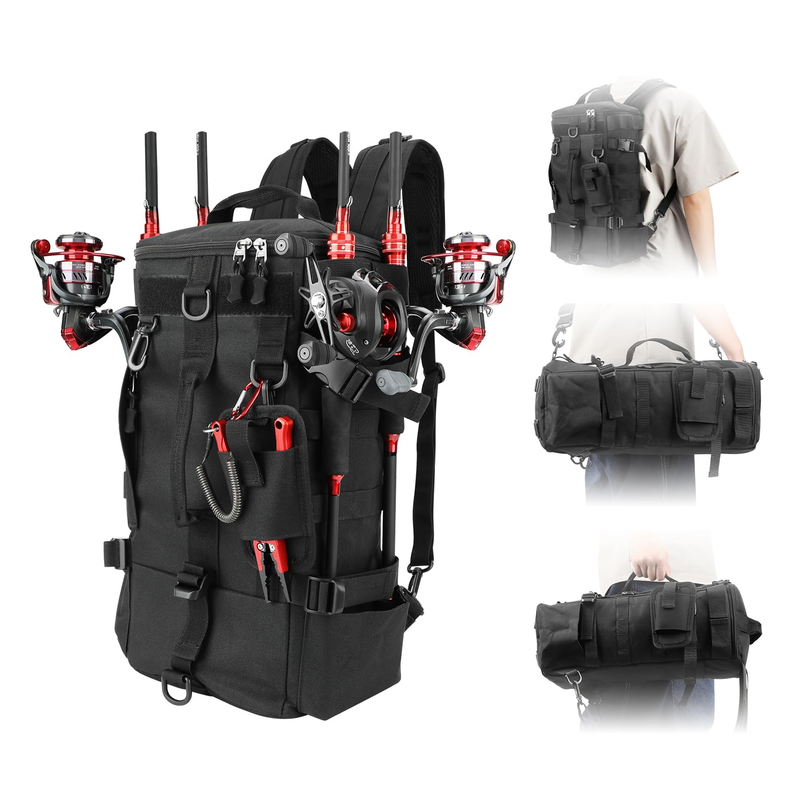 KOMCLUB Angelrucksack Angelgerät Aufbewahrungstasche, Umhängetasche Angelausrüstung,Rutenaufbewahrung, Werkzeugtasche zum Angeln Wandern Jagen Camping