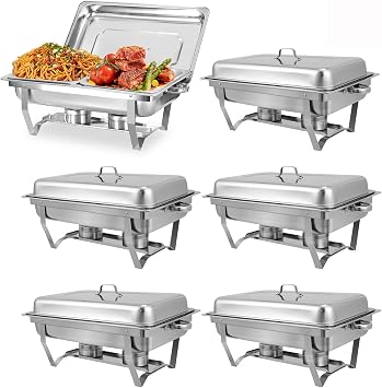 8 Qt Stainless Steel Chafing Dishes Buffet Set, Silver Rectangular Catering Chafer Warmer Set for Kitchen Party Banquet Dining 6, Half Size