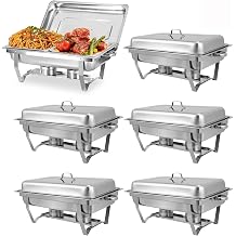 8 Qt Stainless Steel Chafing Dishes Buffet Set, Silver Rectangular Catering Chafer Warmer Set for Kitchen Party Banquet Dining 6, Half Size