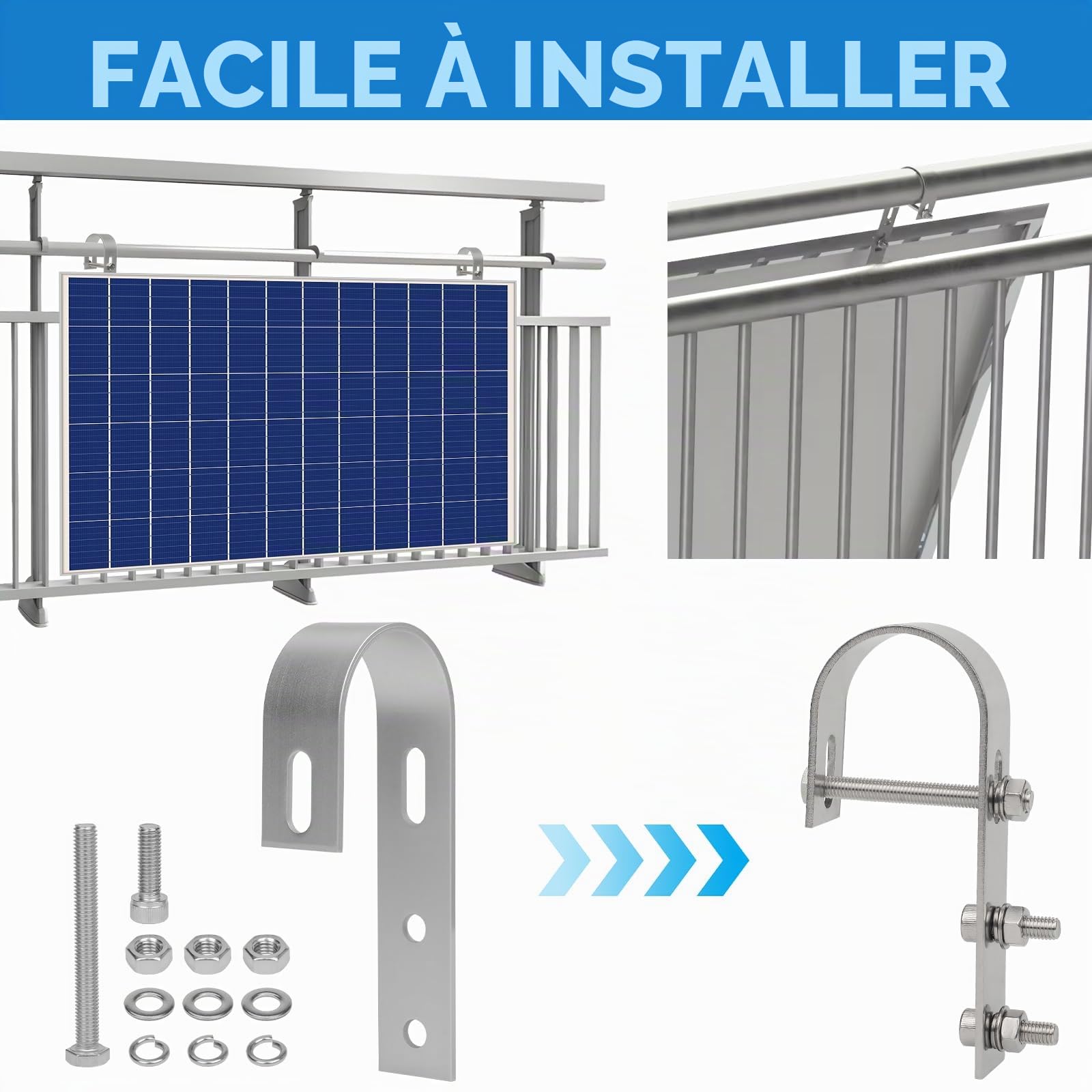 4 Pièces Fixation pour Panneau Solaire Crochets, Support Panneau Solaire, Crochet en Acier Inoxydable pour Balustrade, pour Panneau Solaire pour Fixation Sola pour Balcon