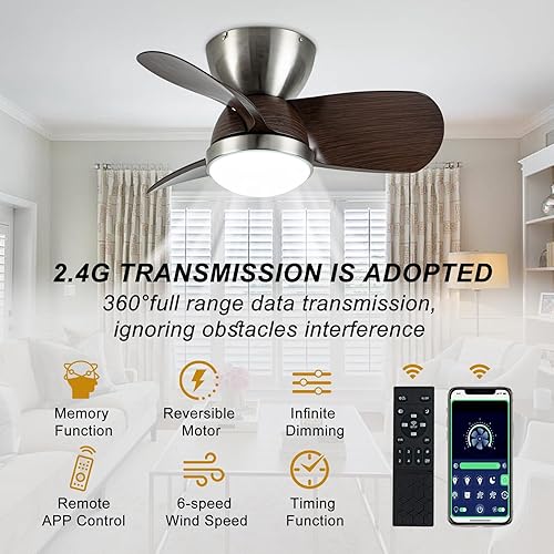 Miniatura 5 de Ventilador de techo LED con luces, ventilador de techo vintage de 24 pulgadas con control remoto regulable (3000 K-6000 K) 6 velocidades de viento,