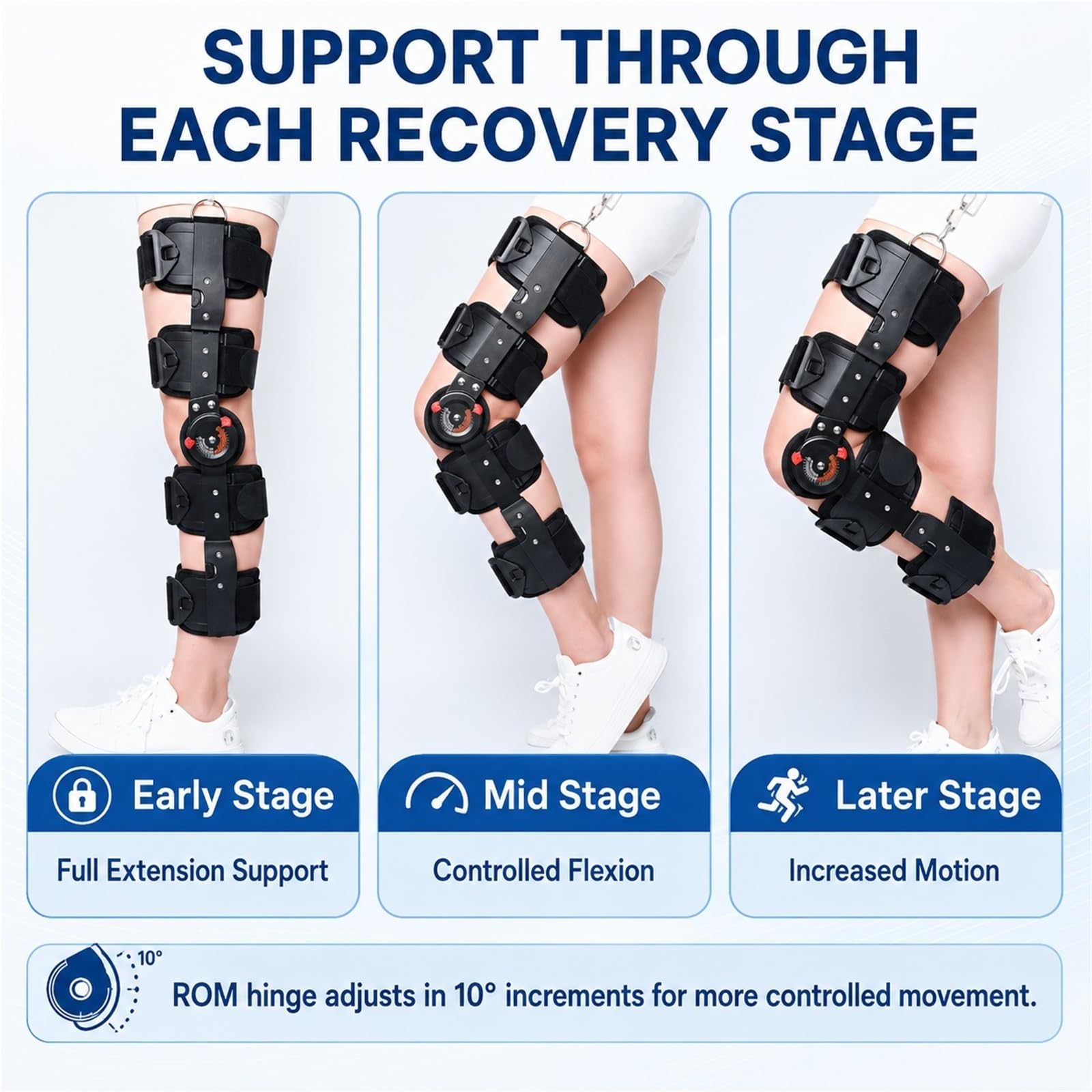 Rodillera Ortopédica Articulada ROM Inmovilizador de Rodilla Ajustable para Rehabilitación Postoperatoria Menisco ACL Artritis Soporte Médico para Hombre y Mujer