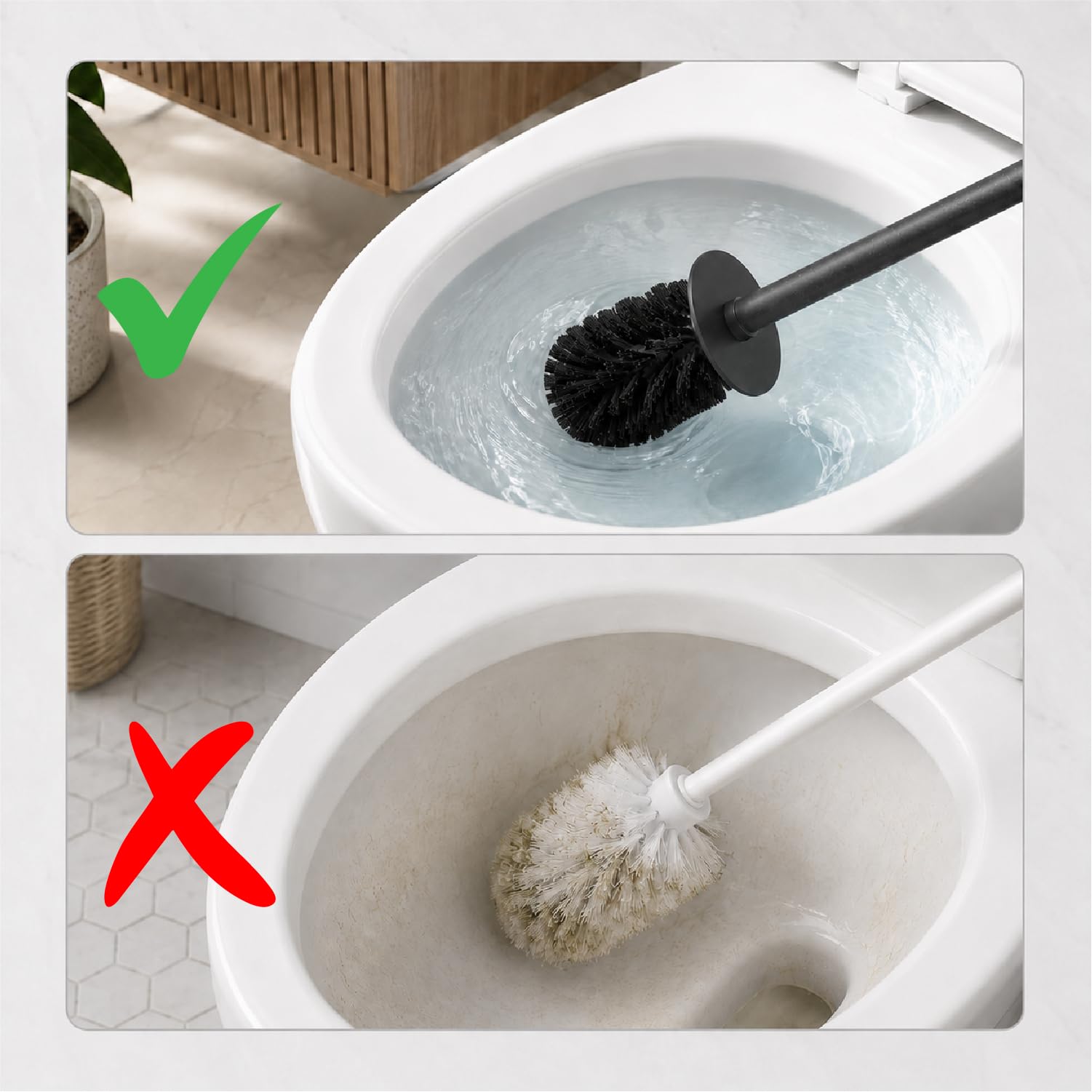 Crisalide® - Escobilla WC con escobilla triangular de Ecoallene, cerdas negras, recipiente antigoteo, cepillo oculto, diseño compacto para baño, color antracita