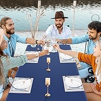 Vista 7 de 6 Paquetes de Manteles de Plástico Desechables Rectangulares Azules y Dorados, 54 x 108 Pulgadas, Mantel de Mesa Rectangular de Plástico Desechable