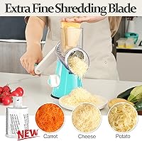 Vista 2 de Cambom Rotary Cheese Grater Hand Crank Cheese Shredder for Fresh Cheese, Vegetable, Nuts,Non-slip Suction Base, Five Blades, Blue
