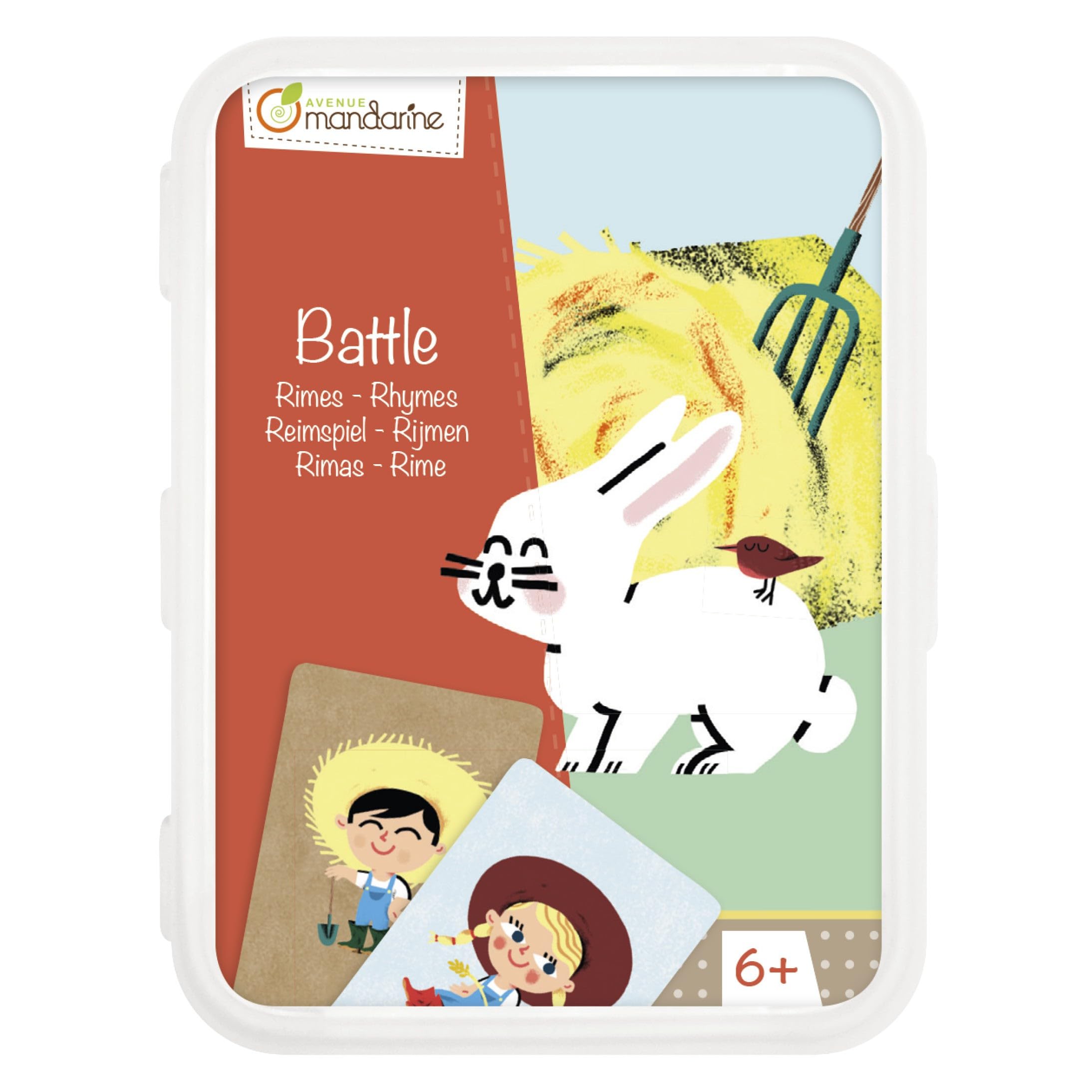 Avenue Mandarine - Ref CO103O - Battle Rhyming Words Card Game - Find a Rhyme Matching Your Card Design - 2 Players, 10 Minute Playtime, Suitable for Ages 6+