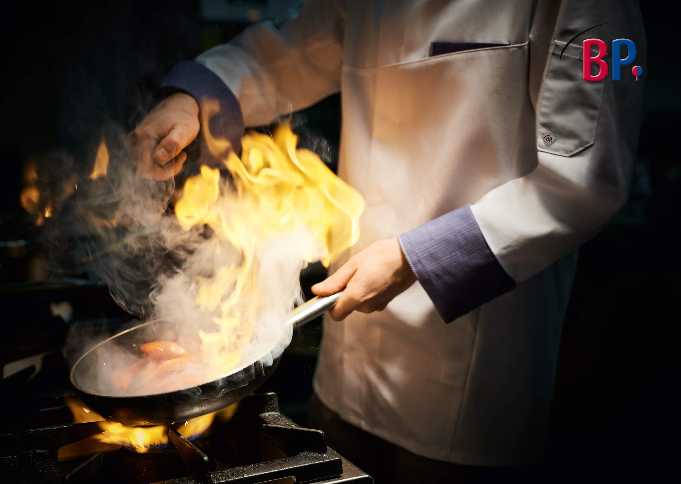 BP Gourmet 1538-400-3281 Kochjacke - Langarm - Mit Lüftungsschlitzen - Normale Passform - Größe: 52 - Farbe: schwarz/rot